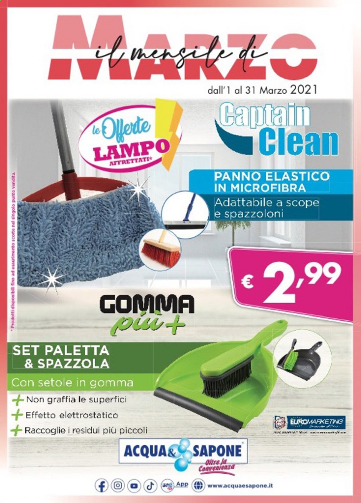 thumbnail - Volantino Acqua & Sapone - 1/3/2021 - 31/3/2021 - Prodotti in offerta - sapone, spazzola, paletta, panno. Pagina 1.