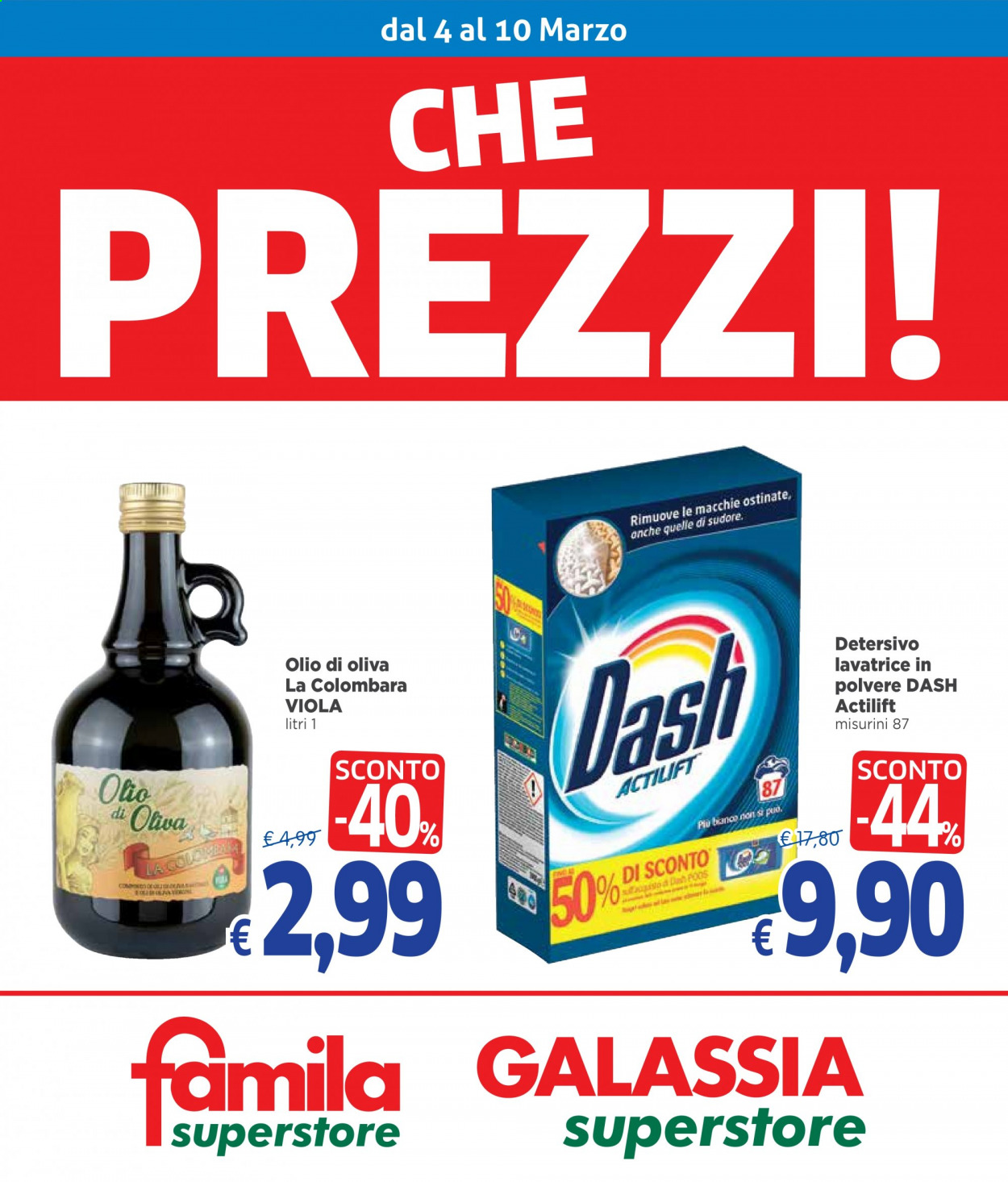 thumbnail - Volantino Famila - 4/3/2021 - 10/3/2021 - Prodotti in offerta - olio, olio di oliva, La Colombara, detersivo per lavatrice, Dash. Pagina 1.