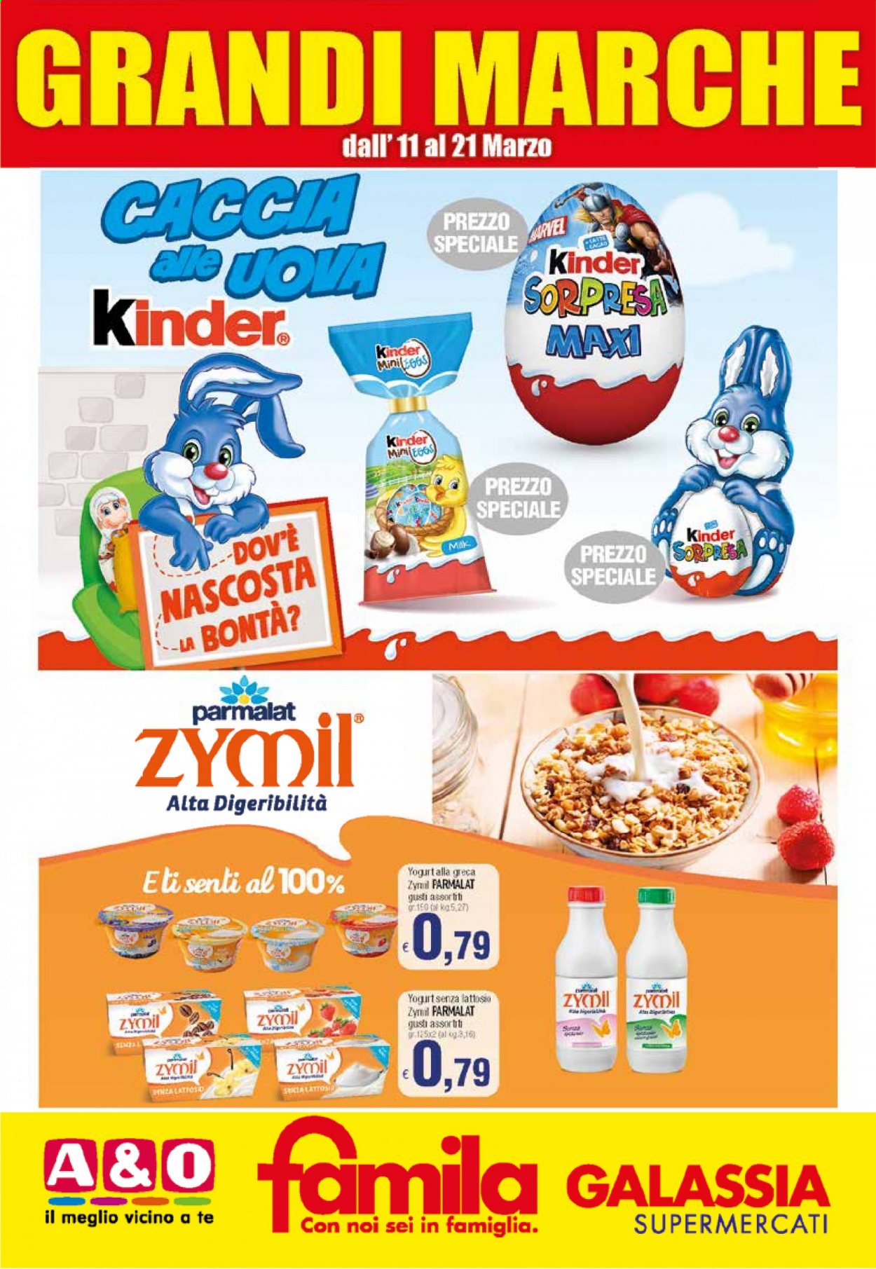 thumbnail - Volantino Famila - 11/3/2021 - 21/3/2021 - Prodotti in offerta - Kinder, Parmalat, yogurt, Zymil. Pagina 1.