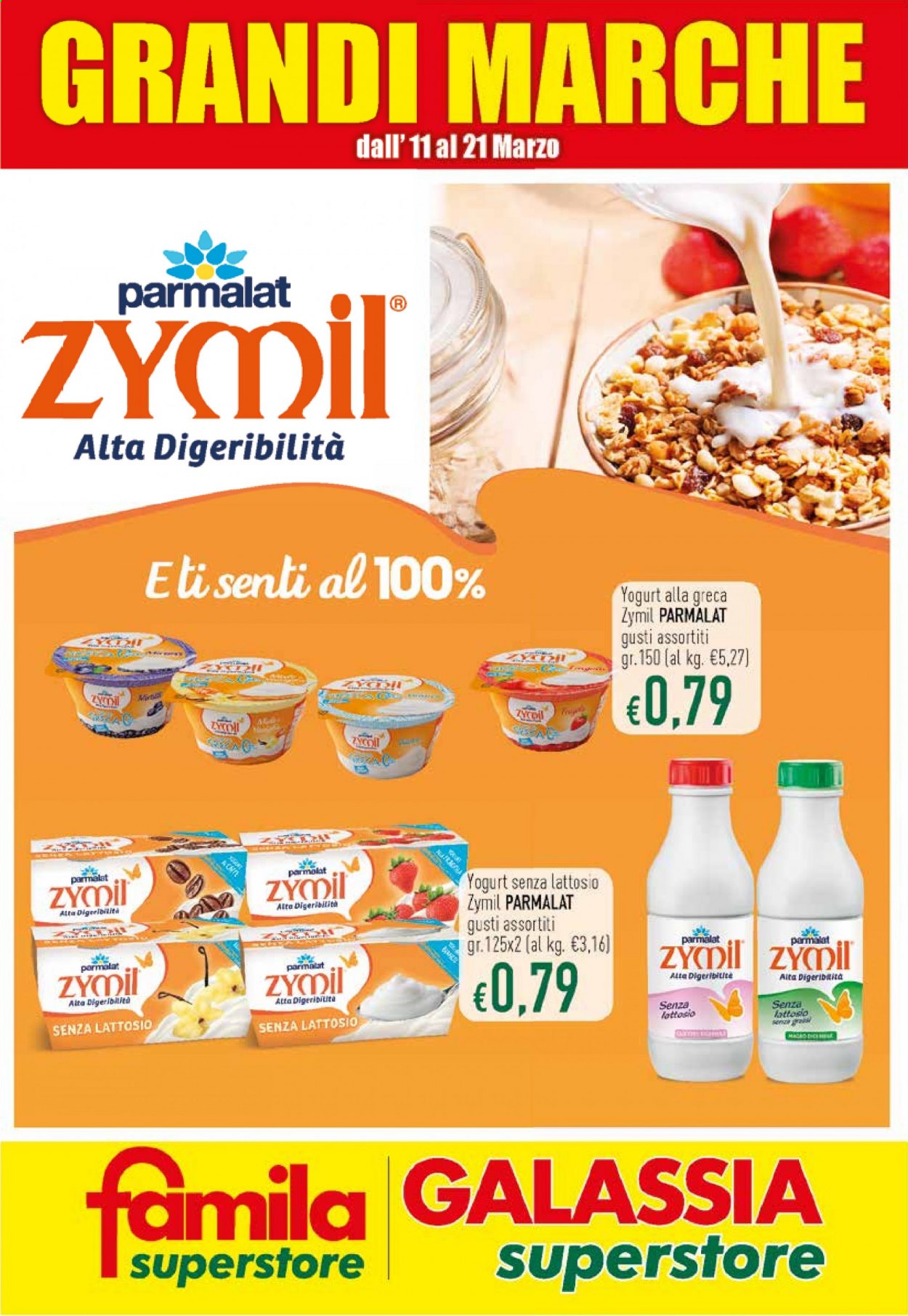 thumbnail - Volantino Famila - 11/3/2021 - 21/3/2021 - Prodotti in offerta - Parmalat, yogurt, Zymil. Pagina 1.