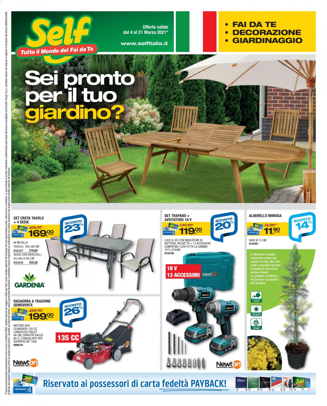 thumbnail - Volantino Self - 4/3/2021 - 21/3/2021 - Prodotti in offerta - sedia, luce, trapano, avvitatore, tosaerba. Pagina 1.