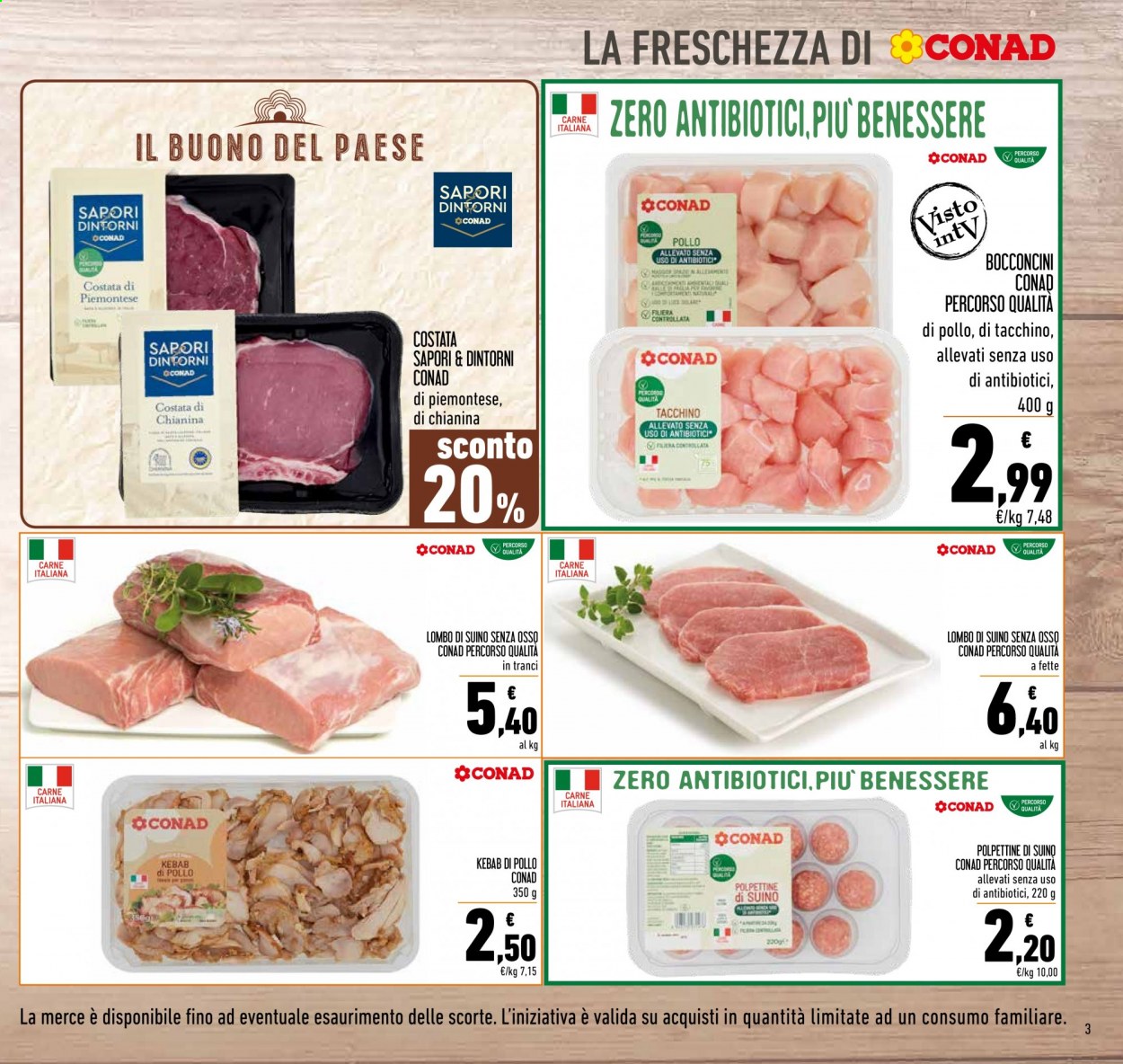 thumbnail - Volantino Conad - 4/3/2021 - 10/3/2021 - Prodotti in offerta - bocconcini, polpettine, suino, lombo di suino, kebab. Pagina 3.