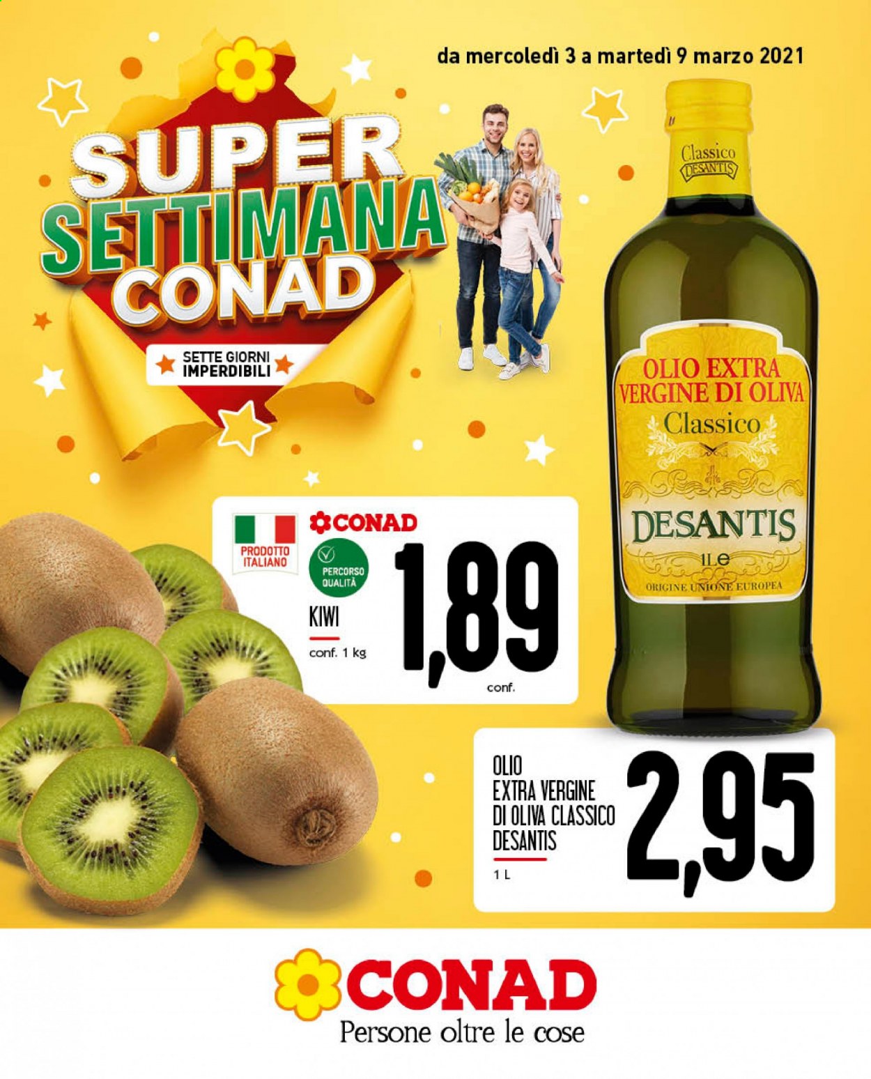 thumbnail - Volantino Conad - 3/3/2021 - 9/3/2021 - Prodotti in offerta - kiwi, olio, olio extra vergine di oliva. Pagina 1.
