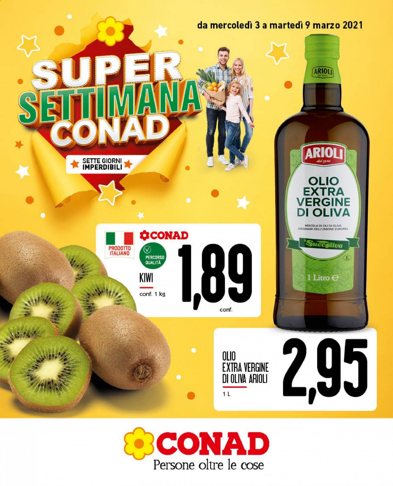 thumbnail - Volantino Conad - 3/3/2021 - 9/3/2021 - Prodotti in offerta - kiwi, olio, olio extra vergine di oliva. Pagina 1.