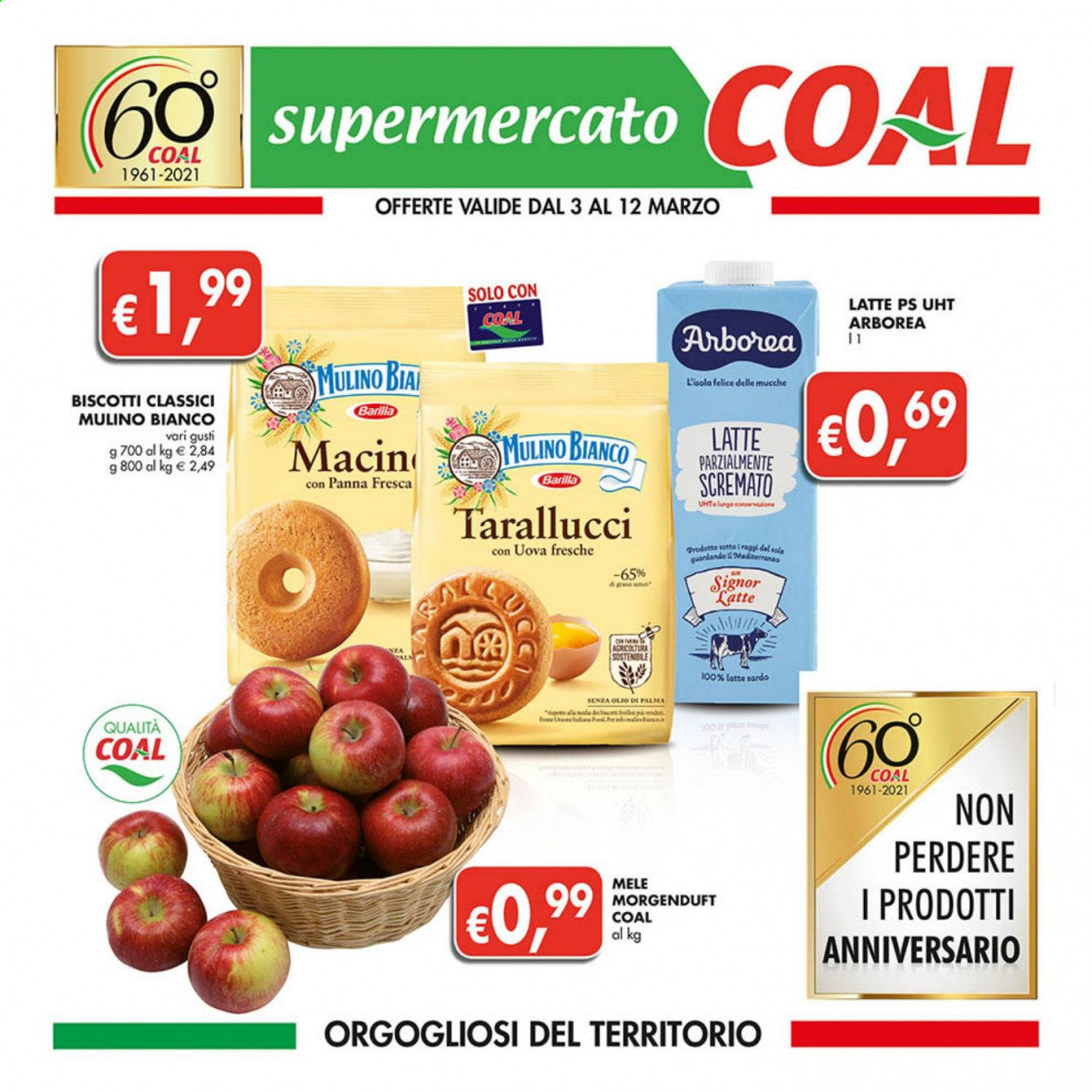 thumbnail - Volantino COAL - 3/3/2021 - 12/3/2021 - Prodotti in offerta - Mulino Bianco, mele, Arborea, biscotti, Barilla. Pagina 1.