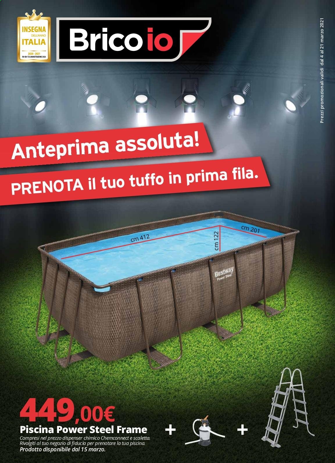 thumbnail - Volantino Brico io - 4/3/2021 - 21/3/2021 - Prodotti in offerta - scaletta, piscina. Pagina 1.
