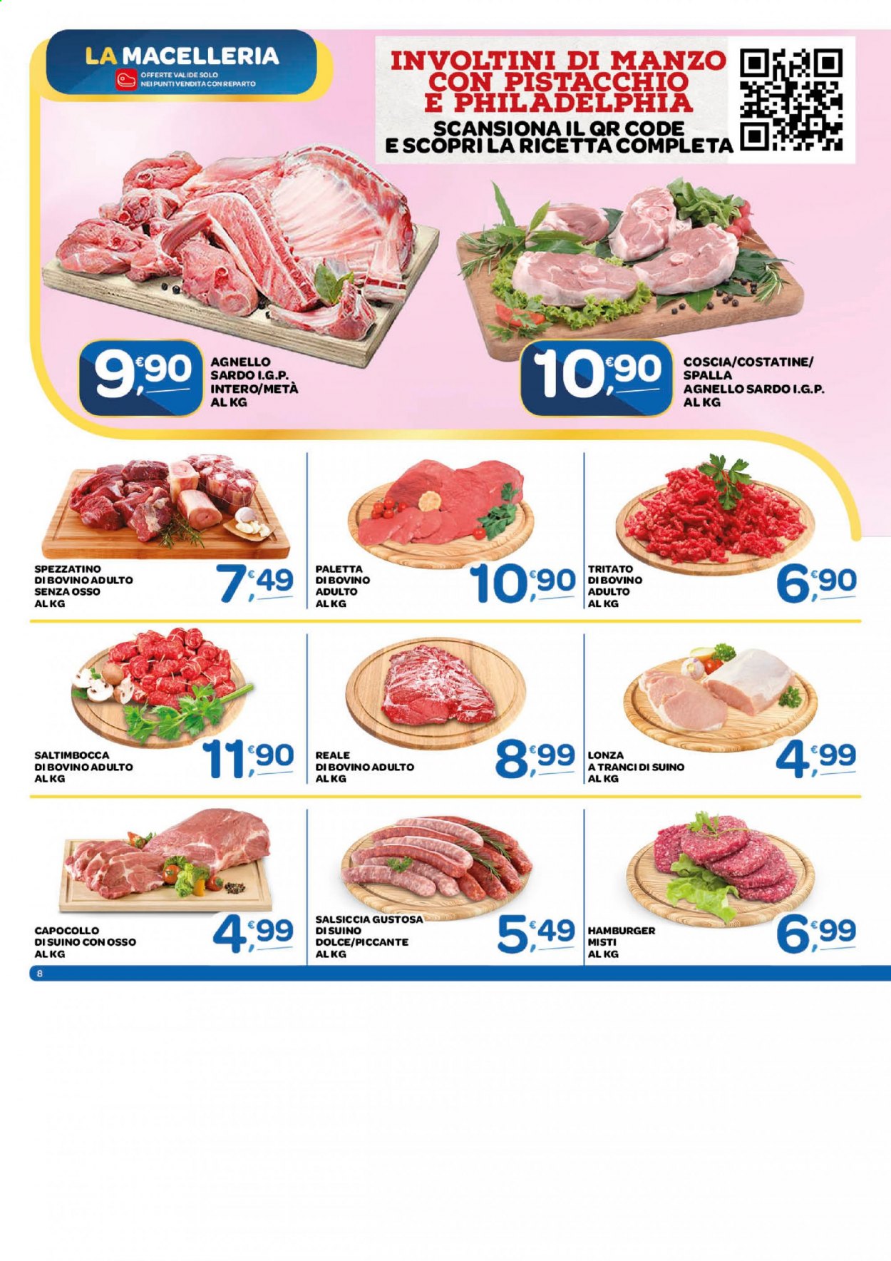 thumbnail - Volantino Carrefour - 3/3/2021 - 15/3/2021 - Prodotti in offerta - spezzatino, manzo, spezzatino di bovino, salsiccia, hamburger, suino, agnello, involtini, capocollo, paletta. Pagina 8.