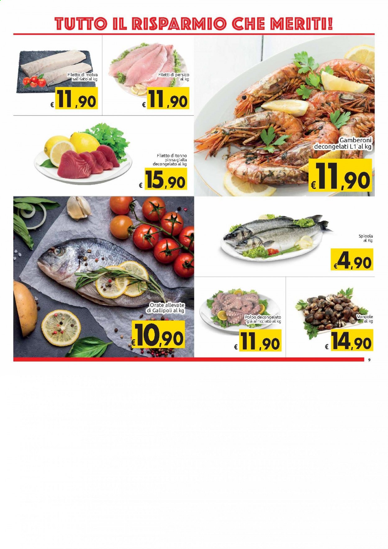 thumbnail - Volantino Carrefour - 2/3/2021 - 13/3/2021 - Prodotti in offerta - vongole, pesce persico, tonno, gamberoni. Pagina 9.