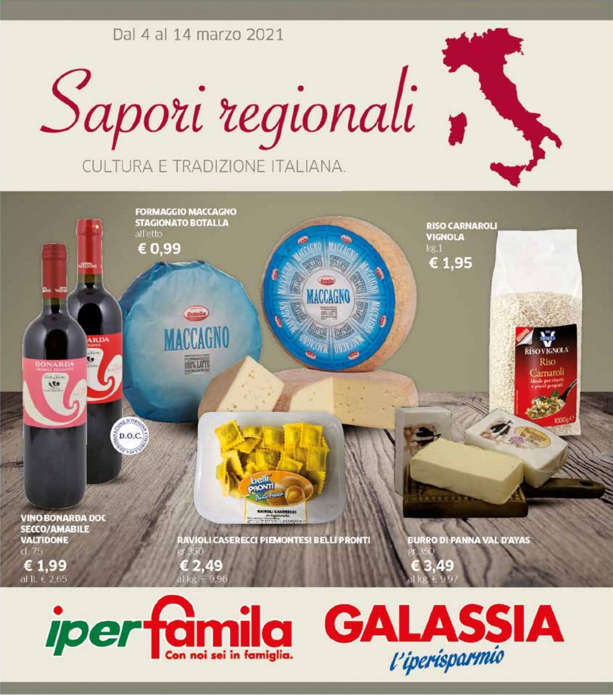 thumbnail - Volantino Famila - 4/3/2021 - 14/3/2021 - Prodotti in offerta - latte, burro, ravioli, riso, riso carnaroli, vino. Pagina 1.