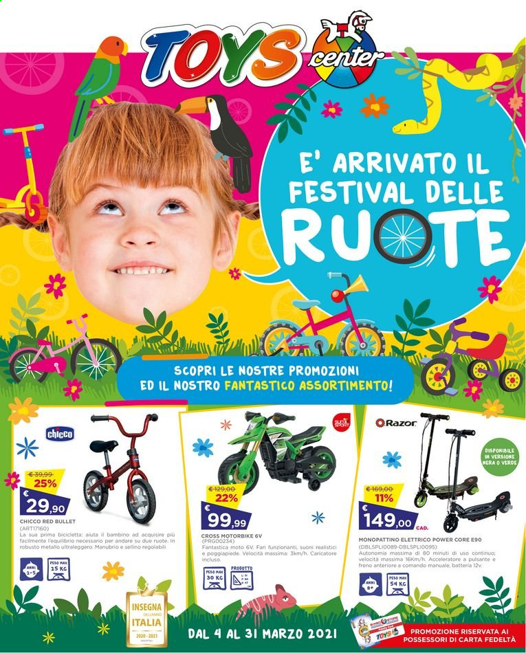 thumbnail - Volantino Toys Center - 4/3/2021 - 31/3/2021 - Prodotti in offerta - Chicco, bicicletta, monopattino. Pagina 1.