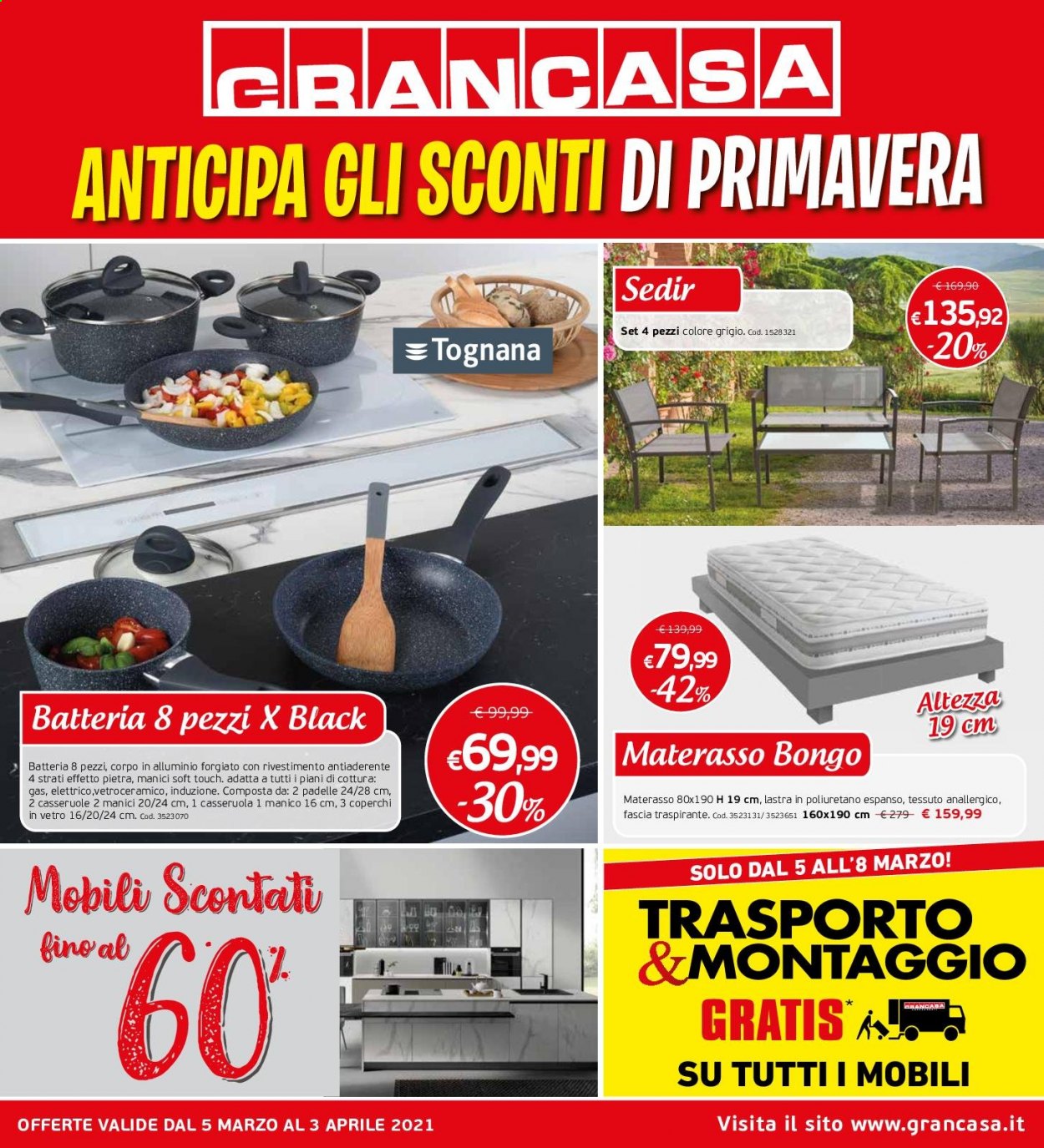 thumbnail - Volantino Grancasa - 5/3/2021 - 3/4/2021 - Prodotti in offerta - materasso, casseruola, padella, lastra. Pagina 1.