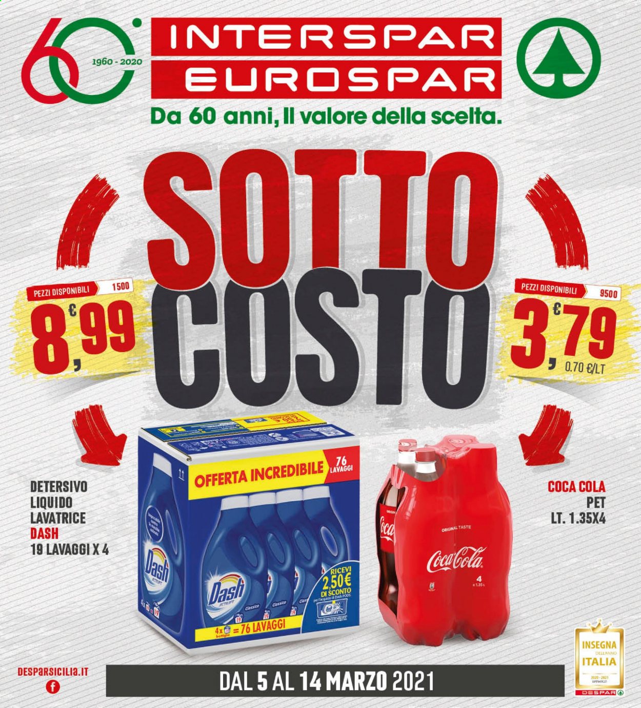 thumbnail - Volantino Interspar - 5/3/2021 - 14/3/2021 - Prodotti in offerta - Coca Cola, bibita gassata, detersivo liquido per lavatrice, Dash. Pagina 1.