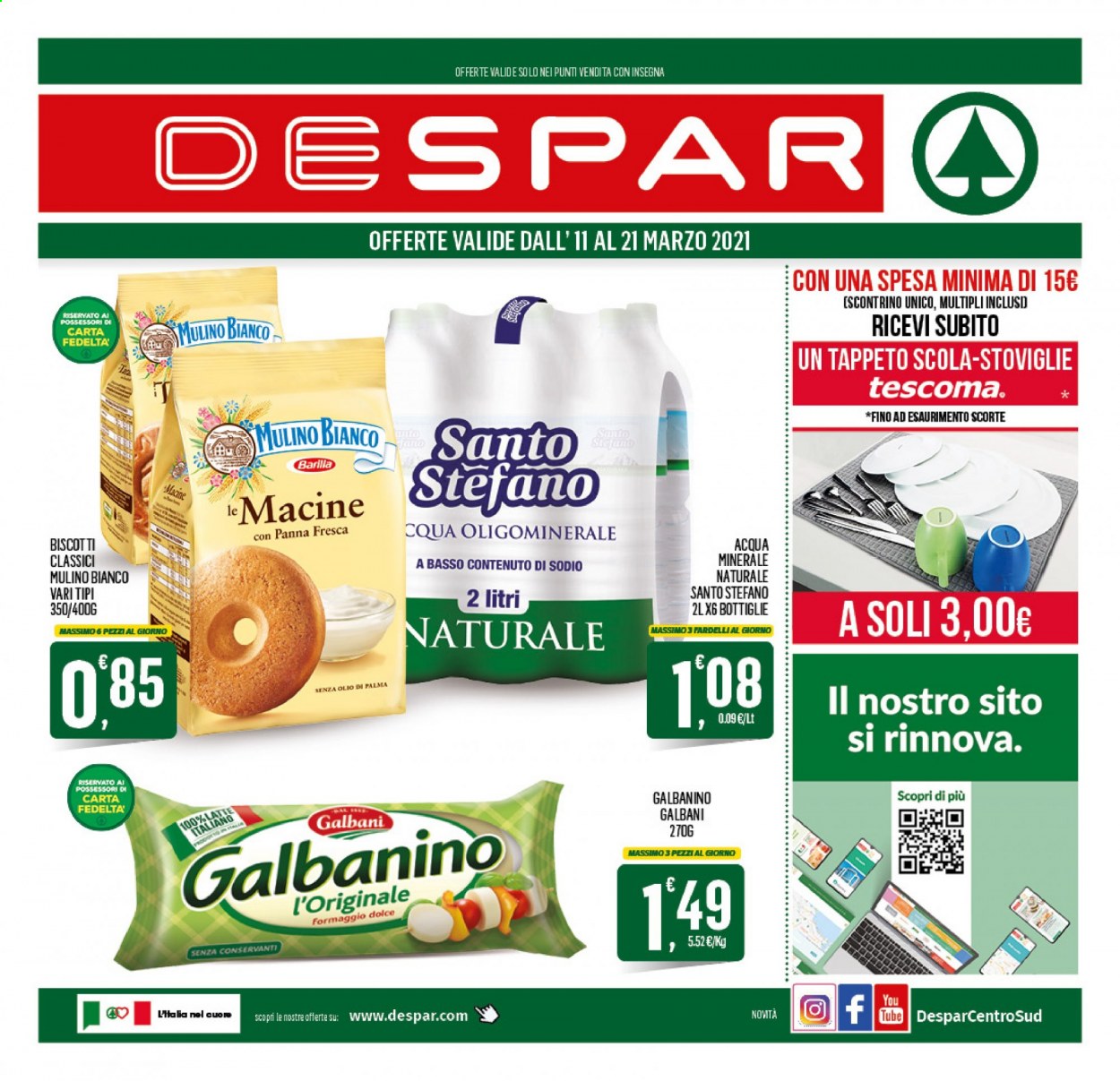 thumbnail - Volantino Despar - 11/3/2021 - 21/3/2021 - Prodotti in offerta - Mulino Bianco, Galbani, formaggio, Galbanino, latte, Barilla, acqua minerale, Tescoma, tappeto. Pagina 1.