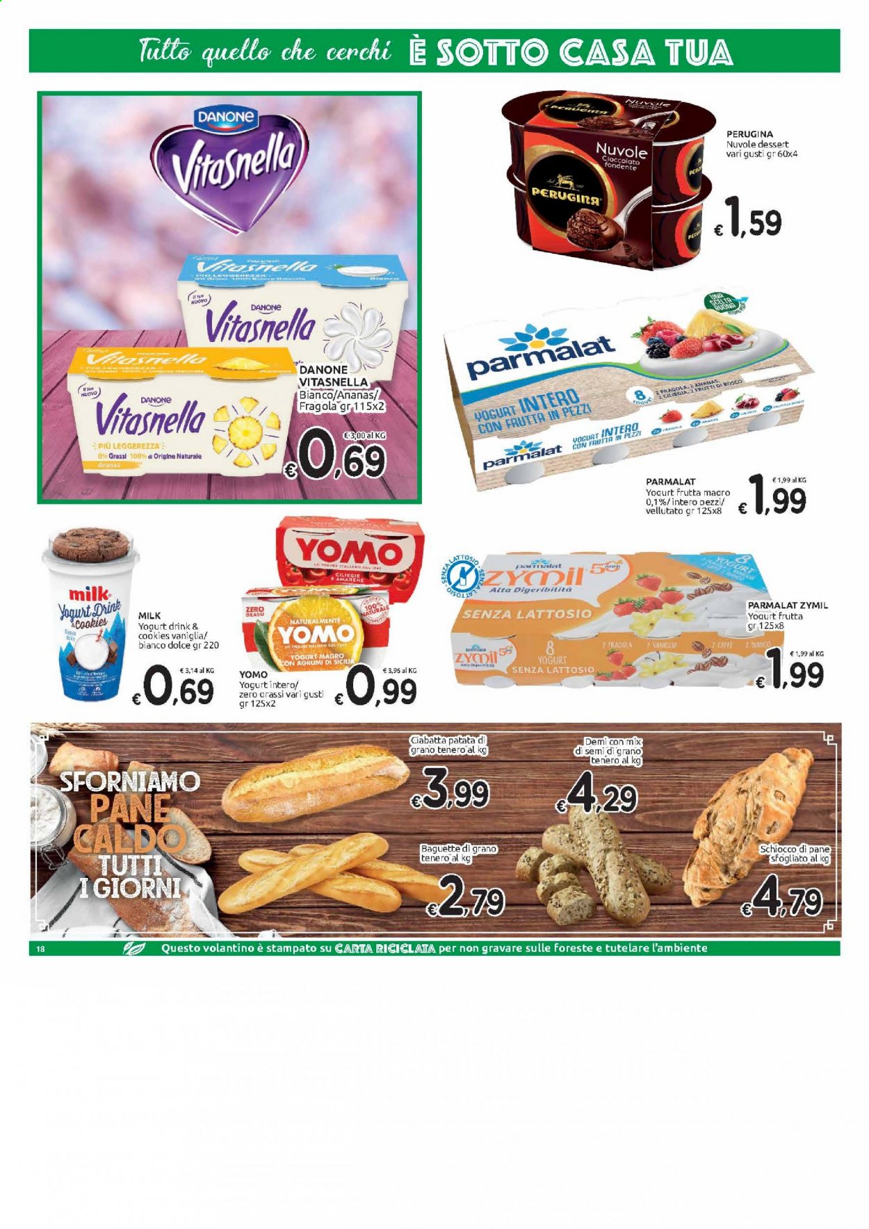 Volantino Carrefour - 10/3/2021 - 22/3/2021 - Prodotti in offerta - pane, baguette, ciabatta, ananas, yogurt, Danone, cookies, Perugina, vaniglia. Pagina 18.