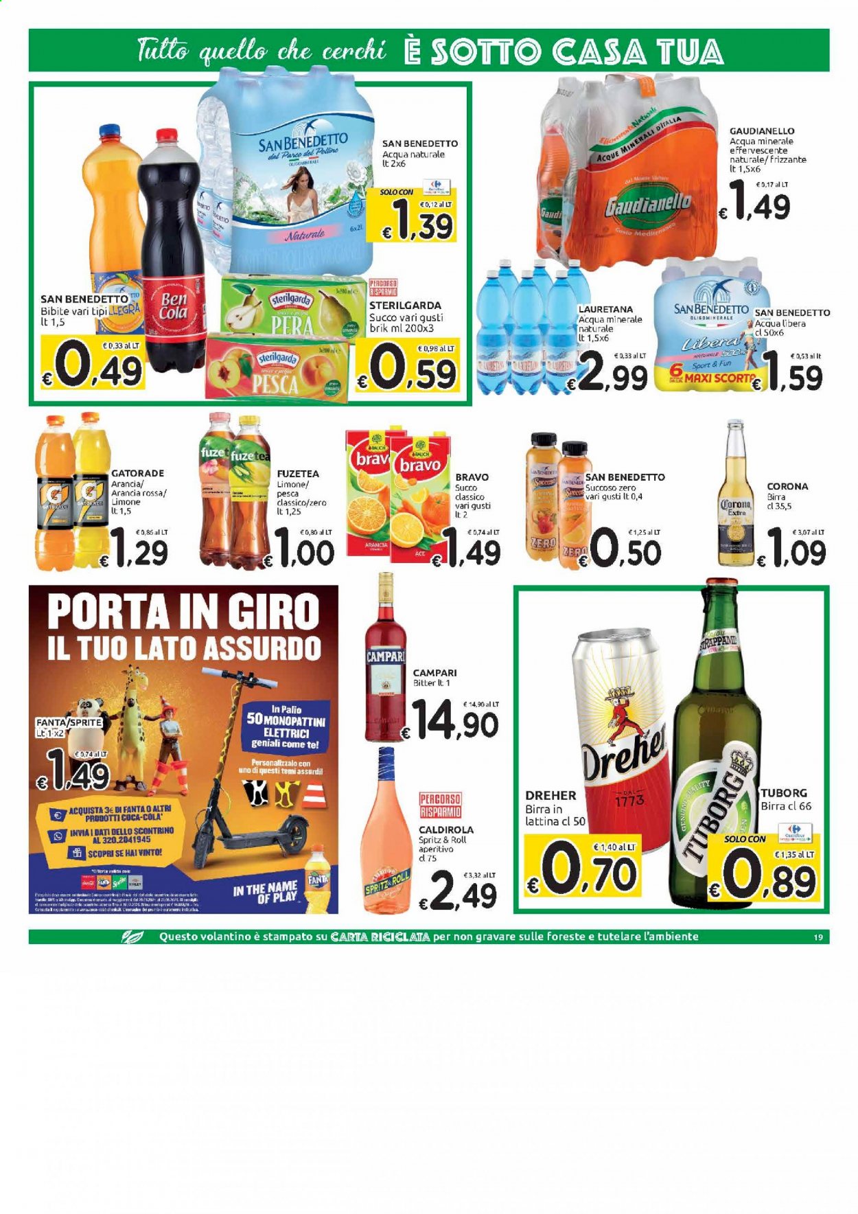 Volantino Carrefour - 10/3/2021 - 22/3/2021 - Prodotti in offerta - birra, Coca-Cola, Fanta, Sprite, acqua minerale, acqua naturale, San Benedetto, Ace. Pagina 19.
