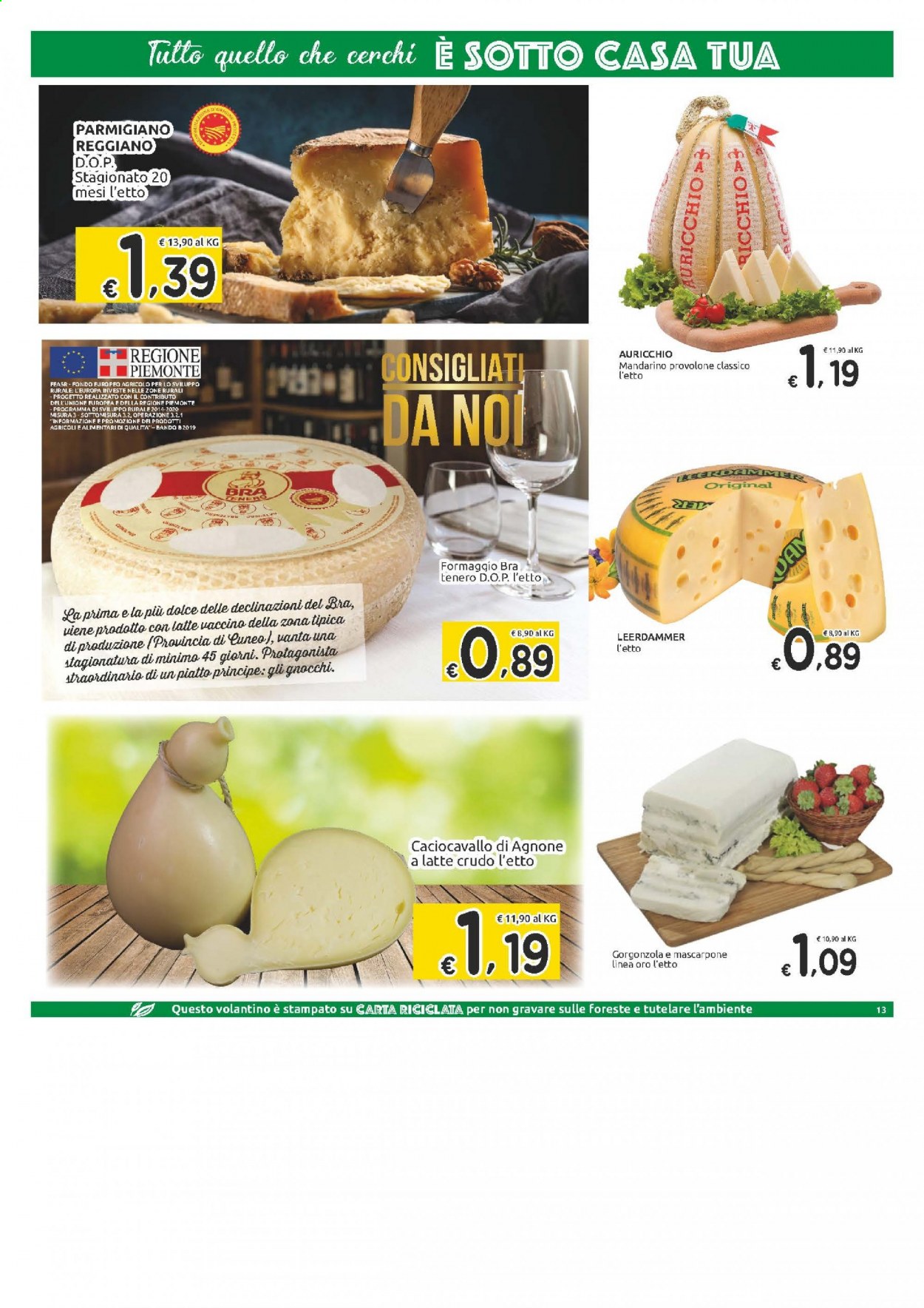 thumbnail - Volantino Carrefour - 9/3/2021 - 20/3/2021 - Prodotti in offerta - formaggio, Leerdammer, caciocavallo, provolone, mascarpone, parmigiano, gorgonzola. Pagina 13.