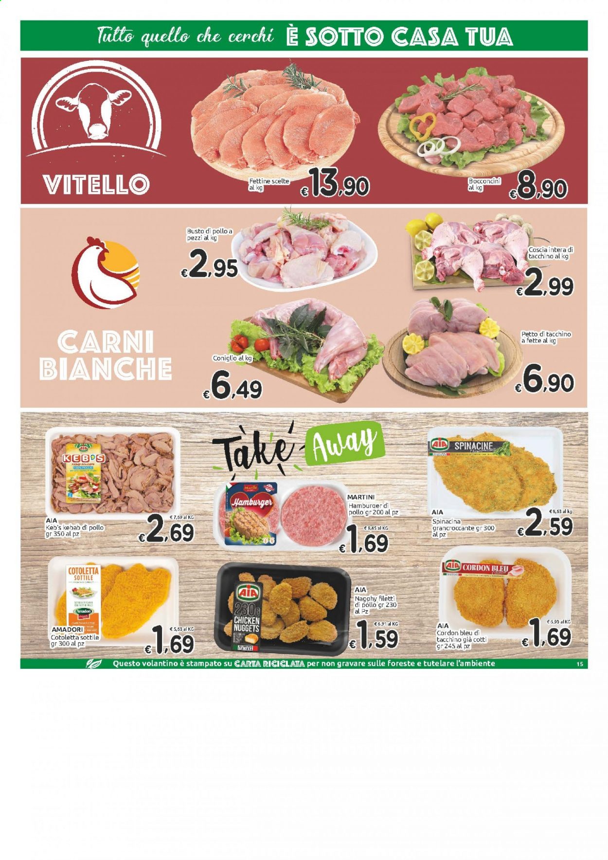 Volantino Carrefour - 9/3/2021 - 20/3/2021 - Prodotti in offerta - petto di tacchino, tacchino, pollo, vitello, hamburger, bocconcini, Martini. Pagina 15.