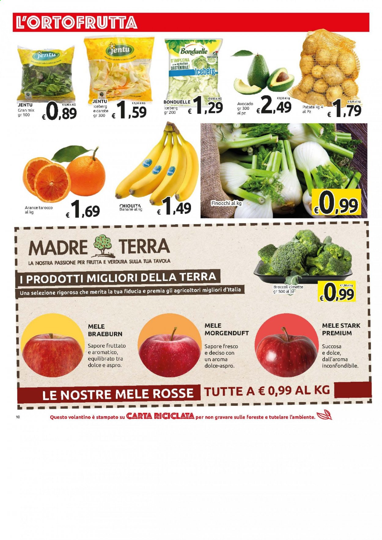 Volantino Carrefour - 16/3/2021 - 28/3/2021 - Prodotti in offerta - patate, broccoli, carote, finocchio, banane, mele, arance, avocado, Bonduelle. Pagina 10.