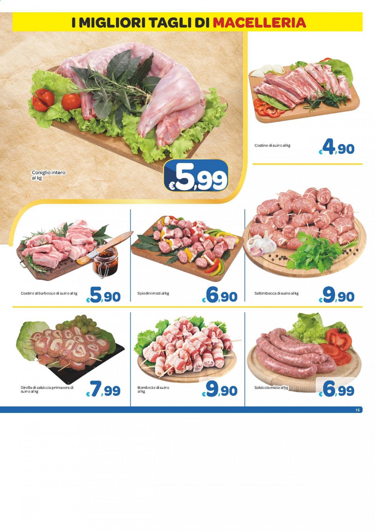 Volantino Carrefour - 17/3/2021 - 29/3/2021 - Prodotti in offerta - salsiccia, coniglio intero, barbecue. Pagina 15.
