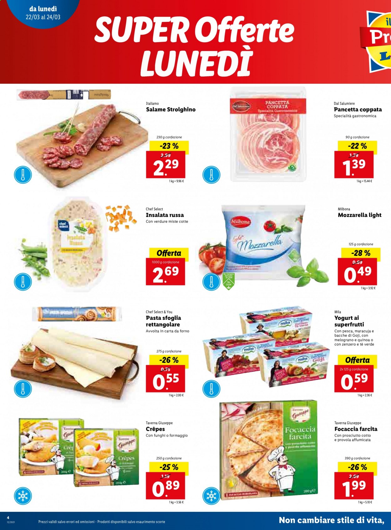 thumbnail - Volantino Lidl - 22/3/2021 - 28/3/2021 - Prodotti in offerta - pancetta, insalata russa, formaggio, mozzarella, pasta. Pagina 4.