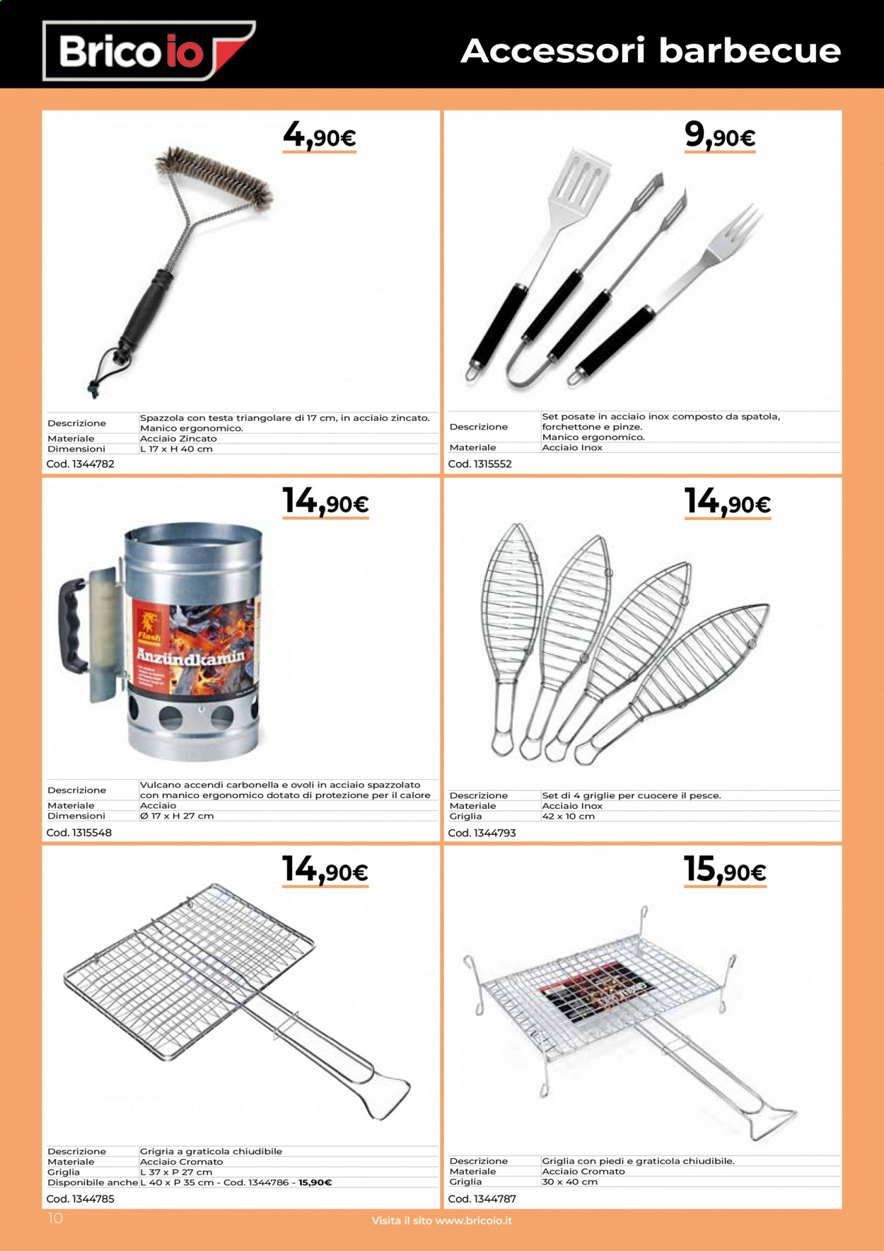 thumbnail - Volantino Brico io - 1/3/2021 - 31/8/2021 - Prodotti in offerta - spazzola, forchettone, spatola, carbonella, barbecue, graticola. Pagina 10.
