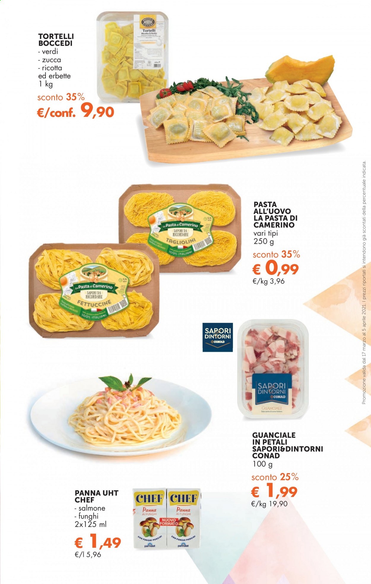 thumbnail - Volantino Conad - 17/3/2021 - 5/4/2021 - Prodotti in offerta - zucca, salmone, guanciale, formaggio, ricotta, panna, fettuccine, tagliolini, pasta all'uovo. Pagina 17.