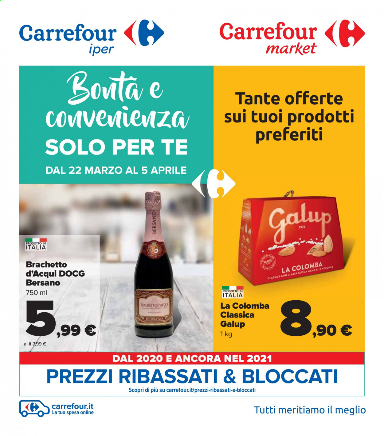 thumbnail - Volantino Carrefour - 22/3/2021 - 5/4/2021 - Prodotti in offerta - colomba, glassa di aceto balsamico. Pagina 1.