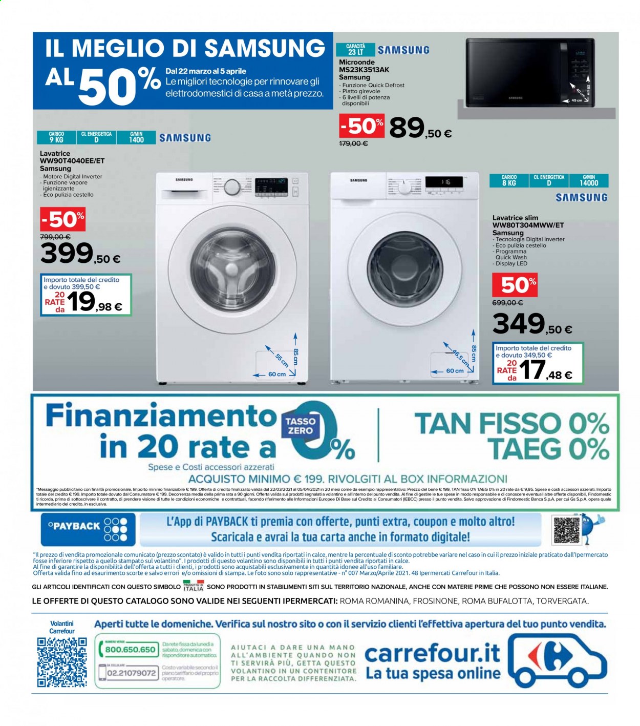 thumbnail - Volantino Carrefour - 22/3/2021 - 5/4/2021 - Prodotti in offerta - Samsung, forno a microonde, lavatrice. Pagina 48.