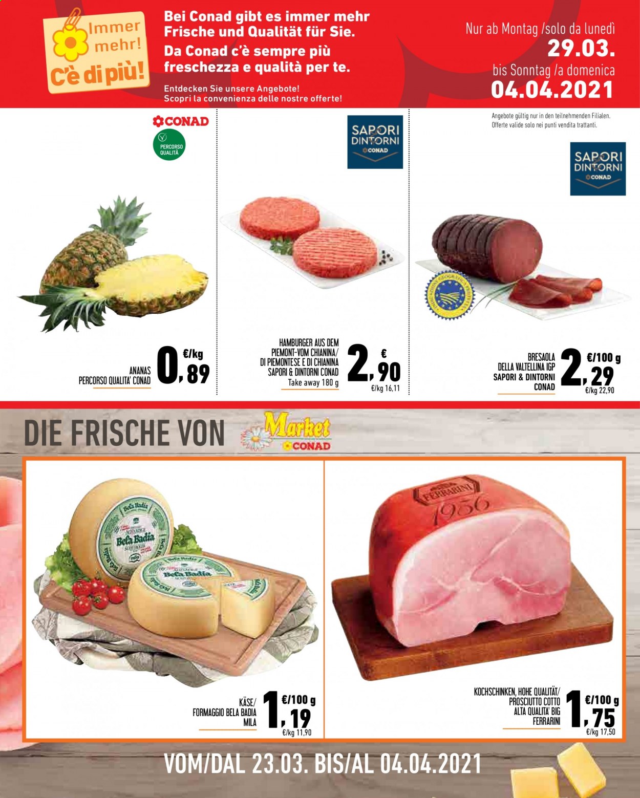 thumbnail - Volantino Conad - 23/3/2021 - 4/4/2021 - Prodotti in offerta - ananas, hamburger, prosciutto, bresaola, prosciutto cotto, formaggio. Pagina 8.