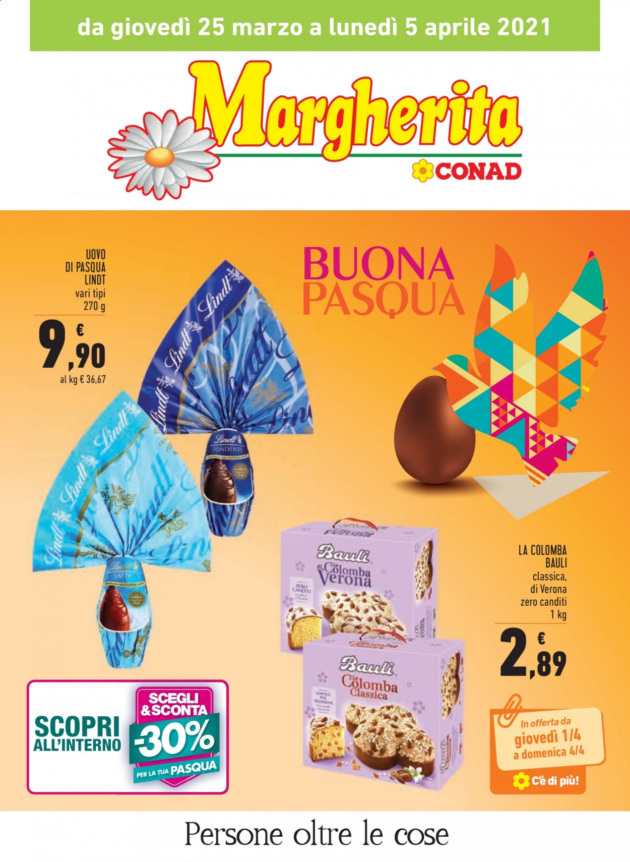thumbnail - Volantino Conad - 25/3/2021 - 5/4/2021 - Prodotti in offerta - Bauli, colomba, latte, uovo di Pasqua, canditi. Pagina 1.