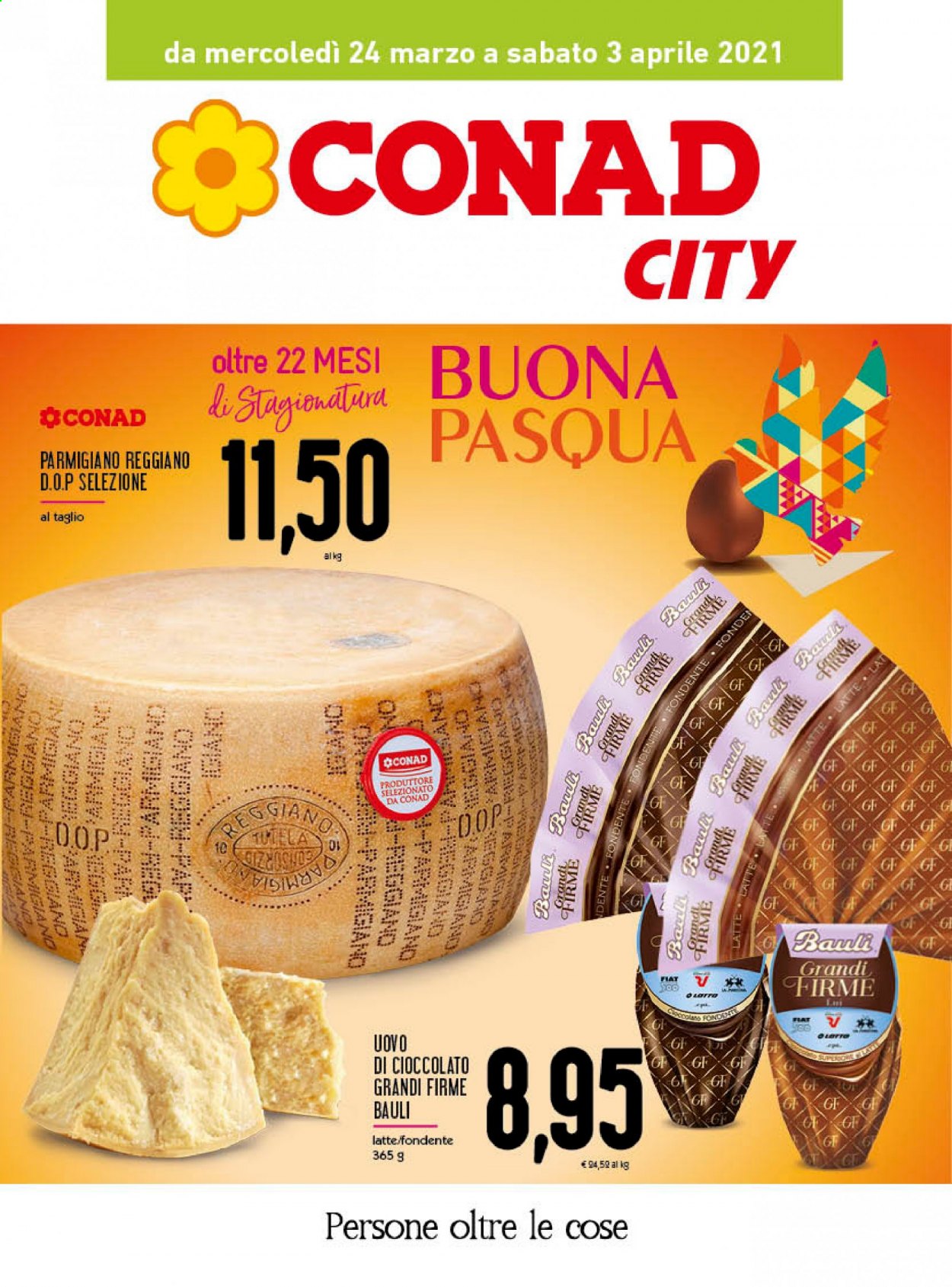 thumbnail - Volantino Conad - 24/3/2021 - 3/4/2021 - Prodotti in offerta - Bauli, formaggio, parmigiano, latte, uovo di Pasqua. Pagina 1.