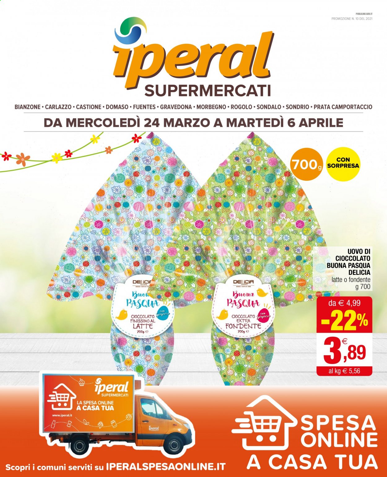 thumbnail - Volantino Iperal - 24/3/2021 - 6/4/2021 - Prodotti in offerta - latte, uovo di Pasqua, linea Delícia. Pagina 1.
