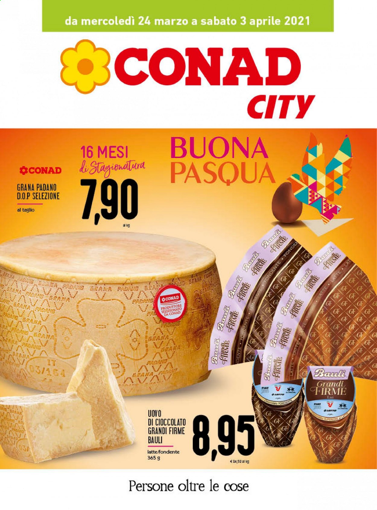 thumbnail - Volantino Conad - 24/3/2021 - 3/4/2021 - Prodotti in offerta - Bauli, formaggio, Grana Padano, latte, uovo di Pasqua. Pagina 1.