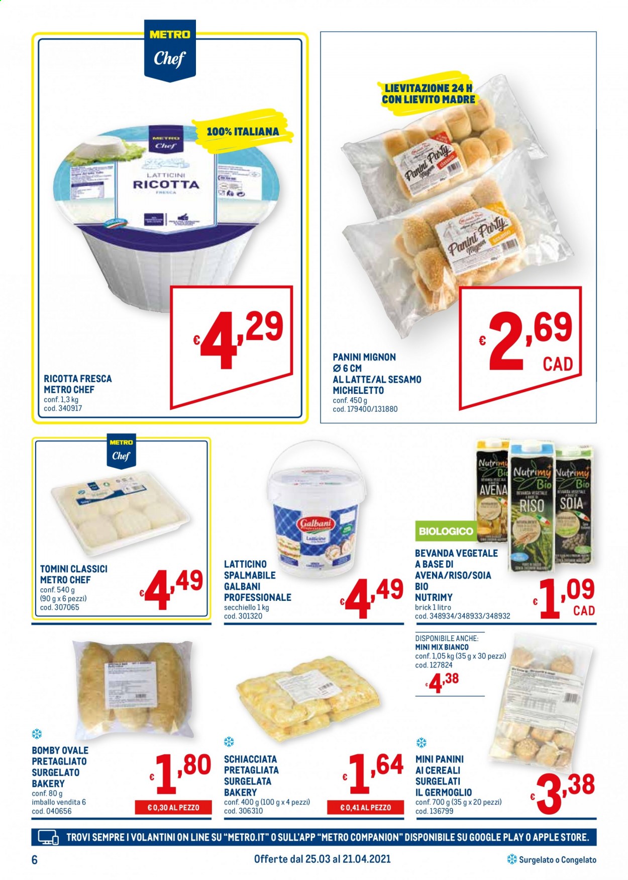 thumbnail - Volantino Metro - 25/3/2021 - 21/4/2021 - Prodotti in offerta - Galbani, formaggio, ricotta, tomino, riso, soia. Pagina 6.