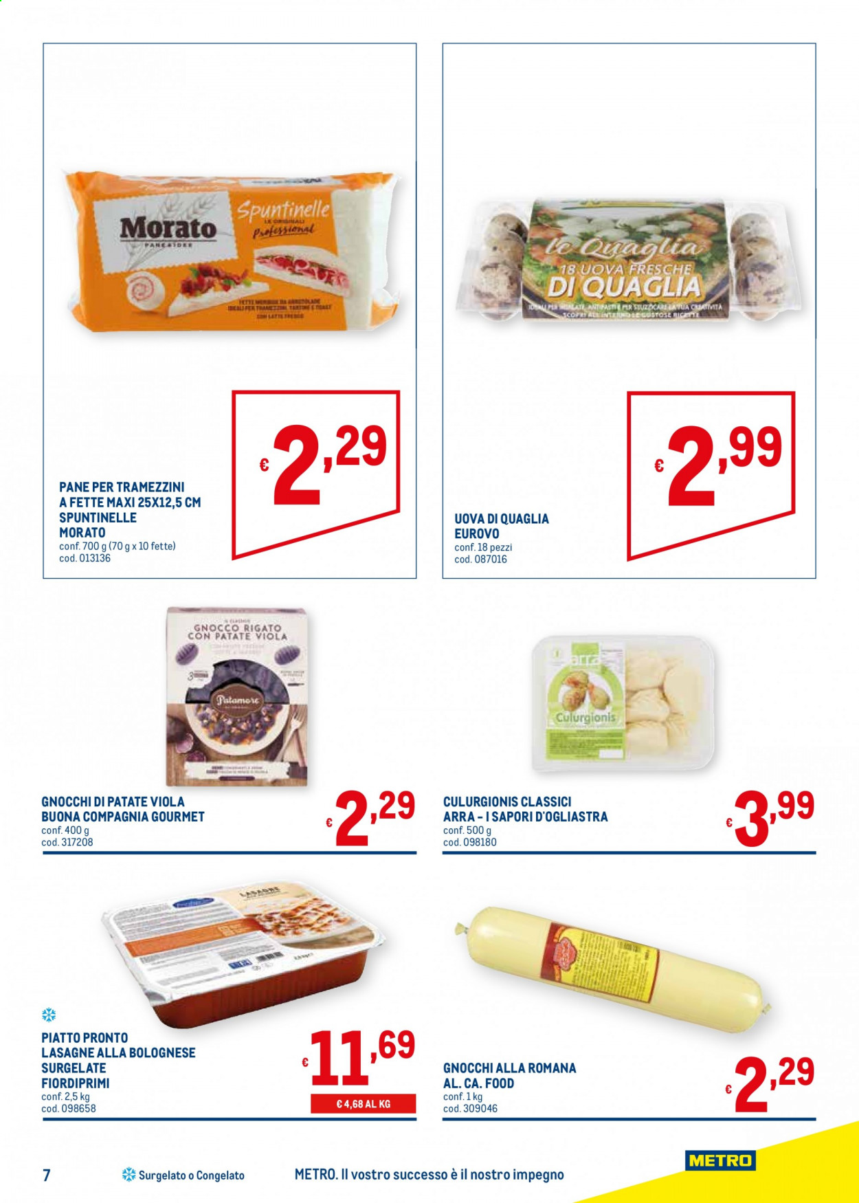 thumbnail - Volantino Metro - 25/3/2021 - 21/4/2021 - Prodotti in offerta - Morato, pane, pane per tramezzini, lasagne, lasagne alla bolognese, uova, uova di quaglia, gnocchi. Pagina 7.