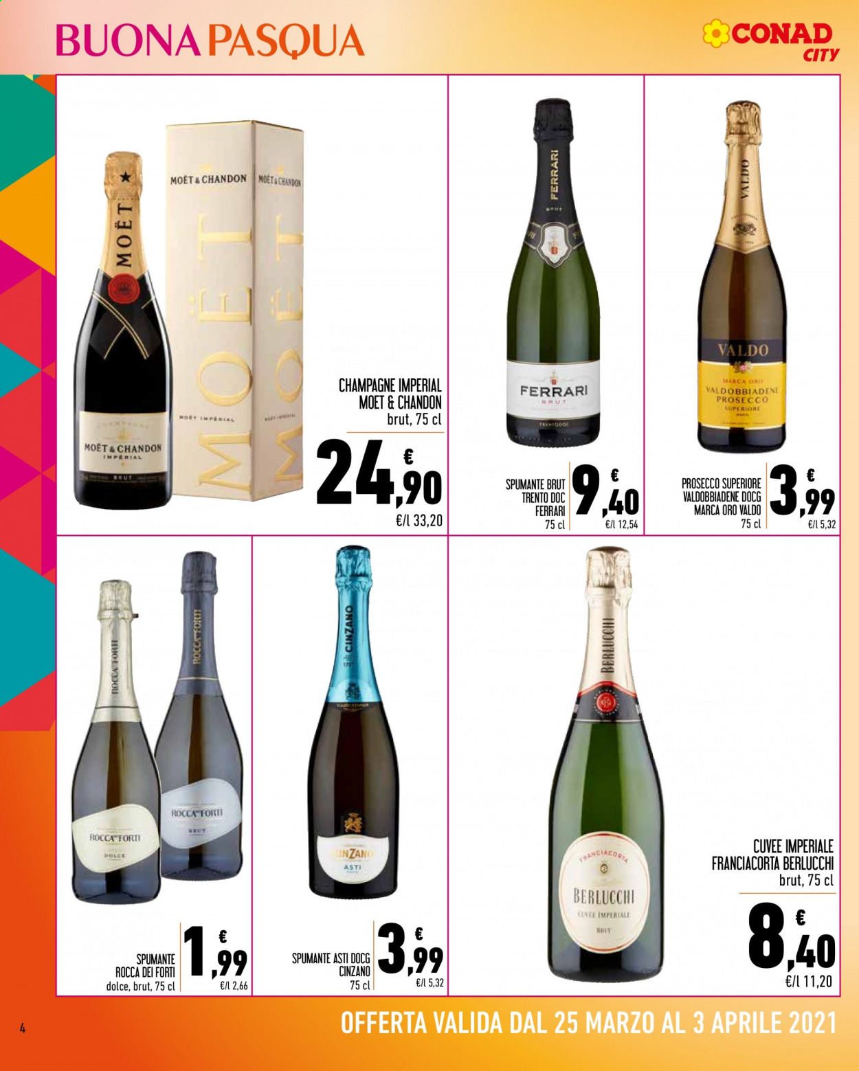 thumbnail - Volantino Conad - 25/3/2021 - 3/4/2021 - Prodotti in offerta - Valdobbiadene, Spumante, Champagne, Prosecco, Moët & Chandon, Cinzano. Pagina 4.