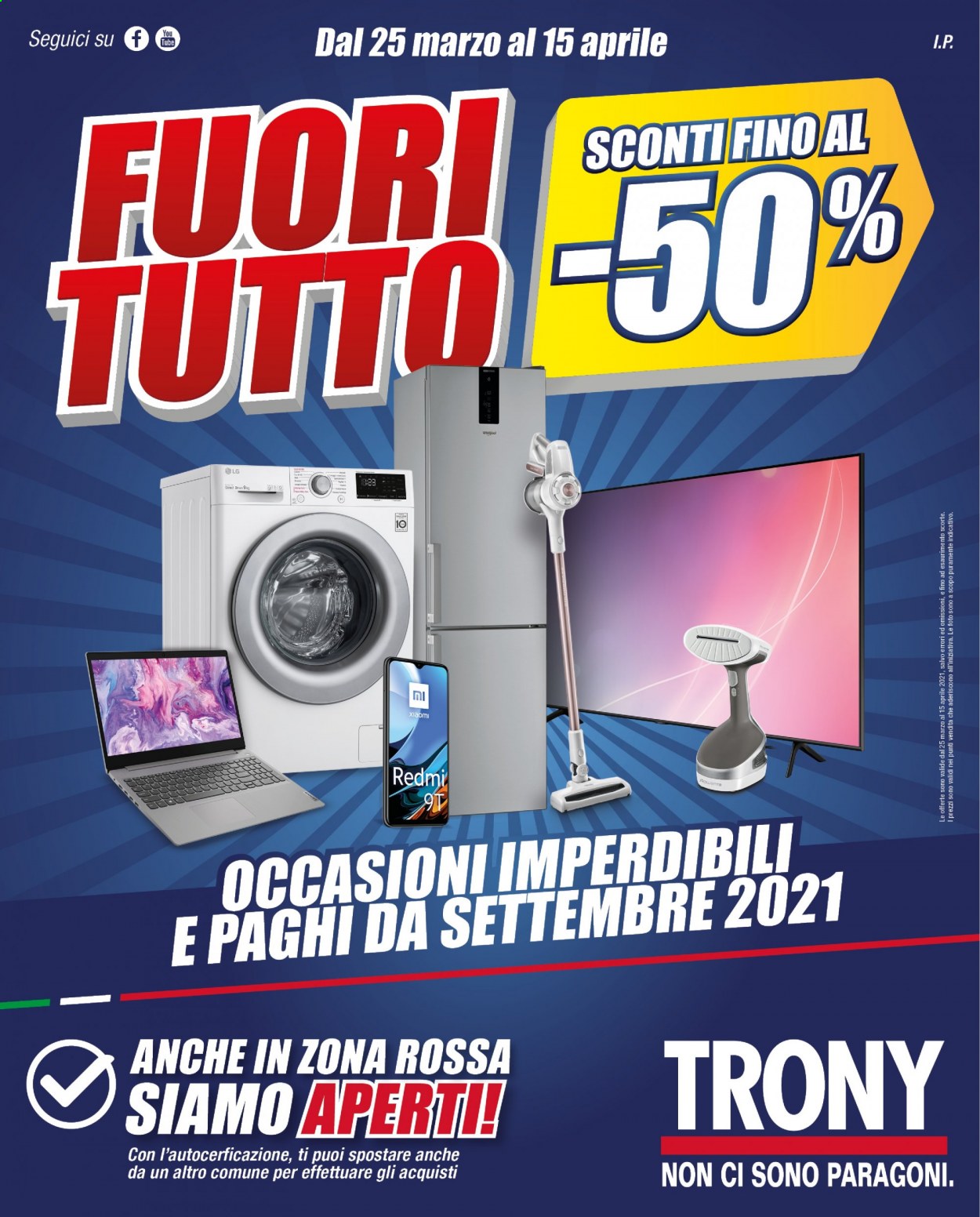 thumbnail - Volantino Trony - 25/3/2021 - 15/4/2021 - Prodotti in offerta - LG, Xiaomi Redmi. Pagina 1.