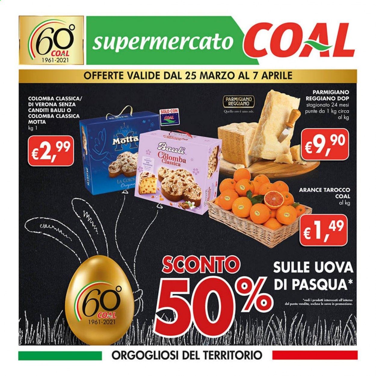 thumbnail - Volantino COAL - 25/3/2021 - 7/4/2021 - Prodotti in offerta - Bauli, colomba, Motta, arance, formaggio, parmigiano, canditi. Pagina 1.