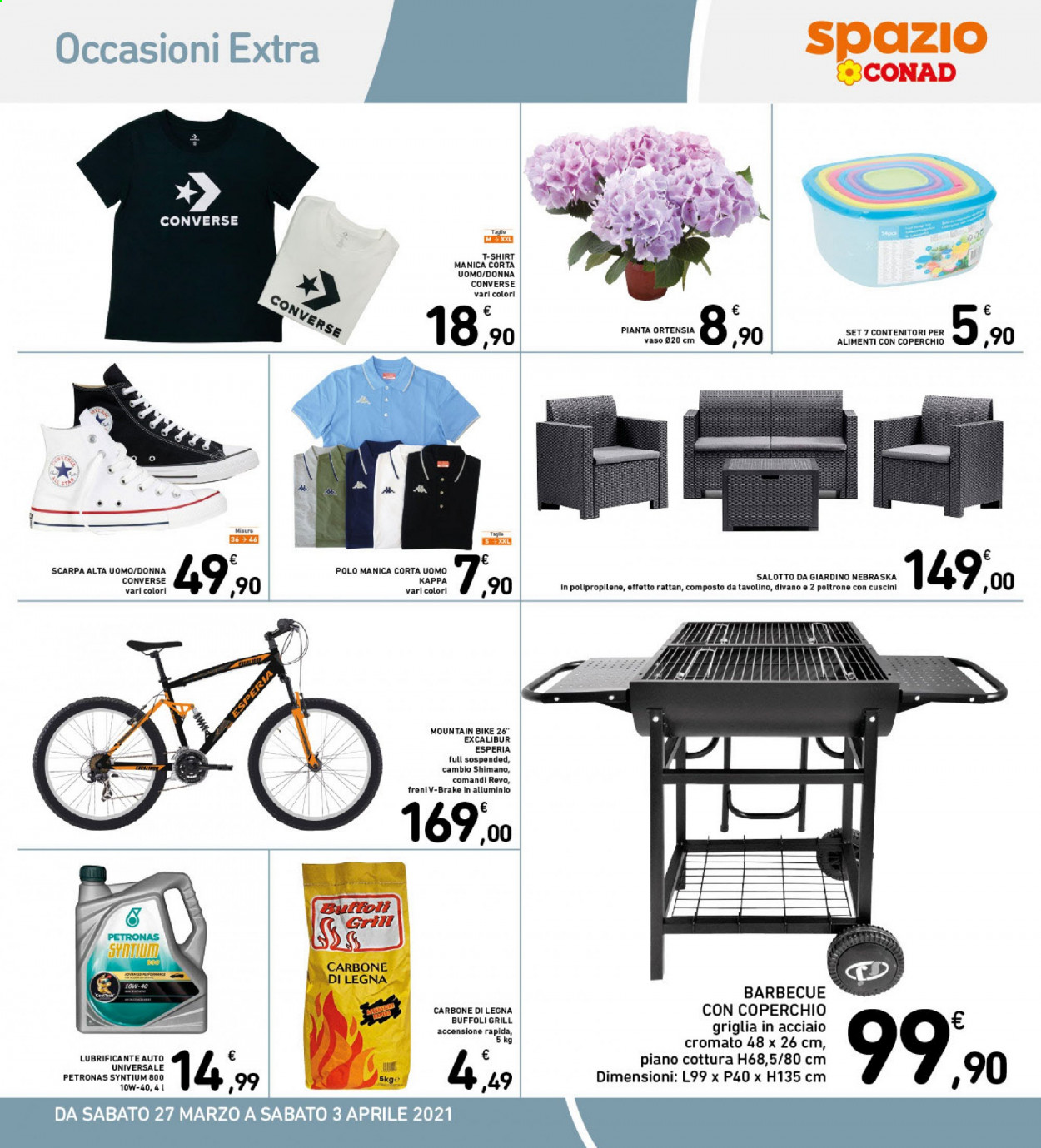 thumbnail - Volantino Conad - 27/3/2021 - 3/4/2021 - Prodotti in offerta - Converse, Shimano, Star, lubrificante, divano, poltrona, t-shirt, mountain bike, carbonella, barbecue. Pagina 15.