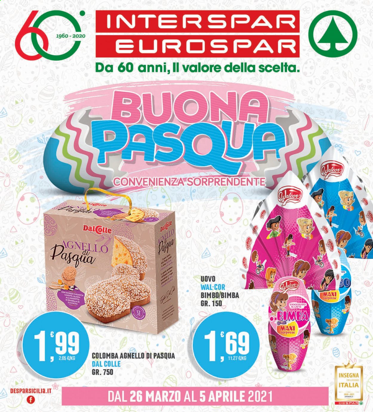 thumbnail - Volantino Eurospar - 26/3/2021 - 5/4/2021 - Prodotti in offerta - colomba, agnello, cioccolato, cioccolato al latte. Pagina 1.