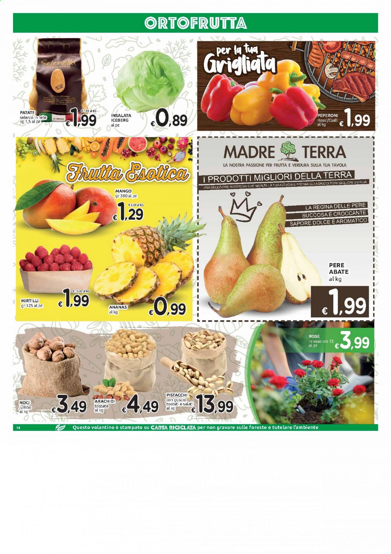 thumbnail - Volantino Carrefour - 24/3/2021 - 5/4/2021 - Prodotti in offerta - patate, peperoni, lattuga iceberg, ananas, pere, mango, mirtilli, arachidi, pistacchi, noci, Regina. Pagina 14.