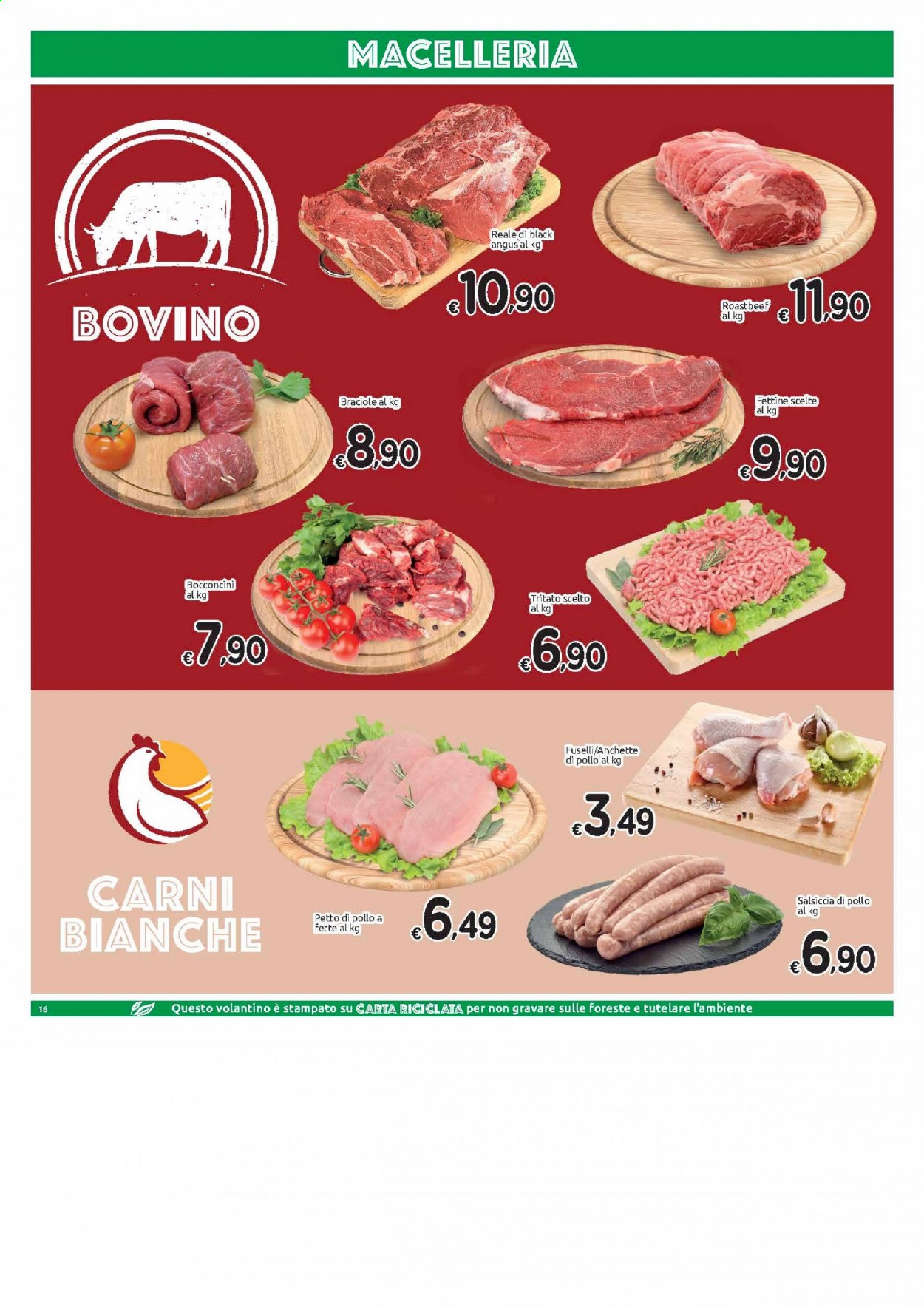 Volantino Carrefour - 23/3/2021 - 5/4/2021 - Prodotti in offerta - petto di pollo, pollo, salsiccia, roastbeef, bocconcini. Pagina 16.