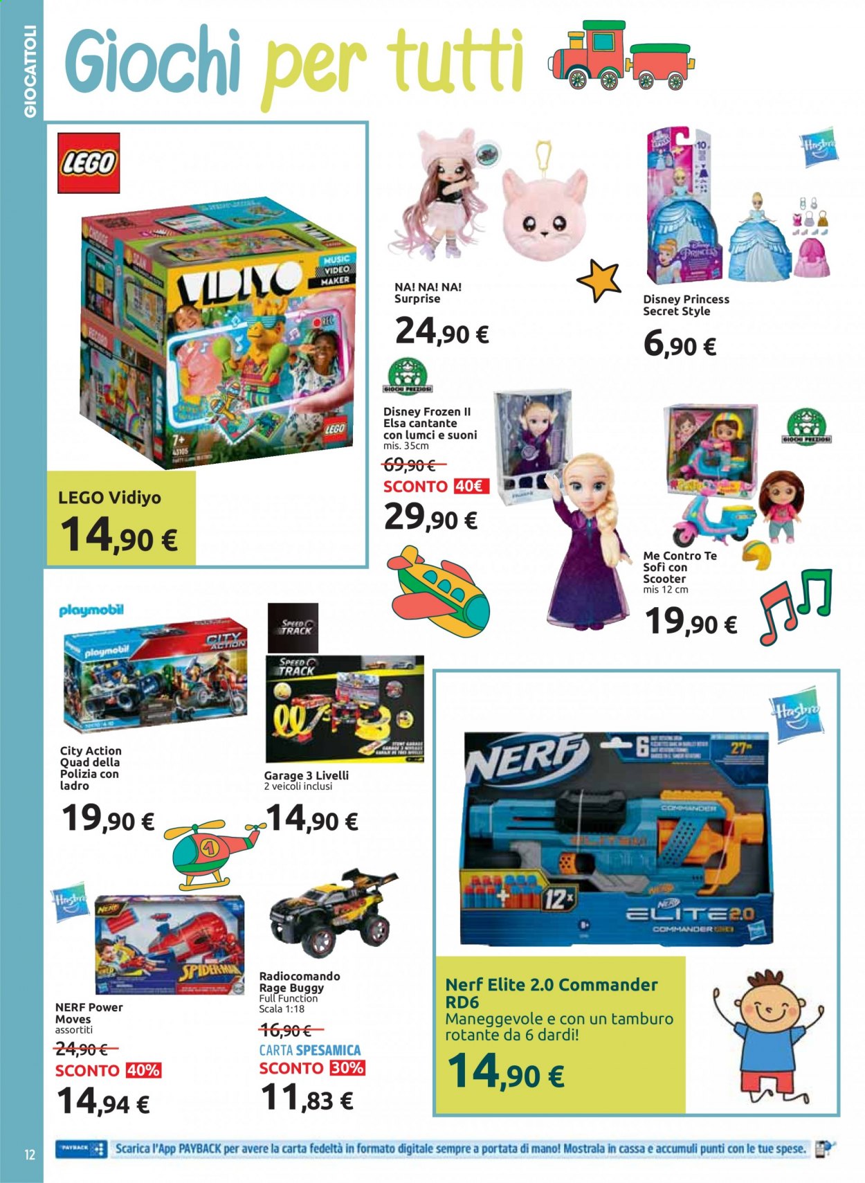 Volantino Carrefour - 26/3/2021 - 26/4/2021 - Prodotti in offerta - Disney, Frozen, tamburo, garage, giocattoli, LEGO, Nerf, scala. Pagina 12.