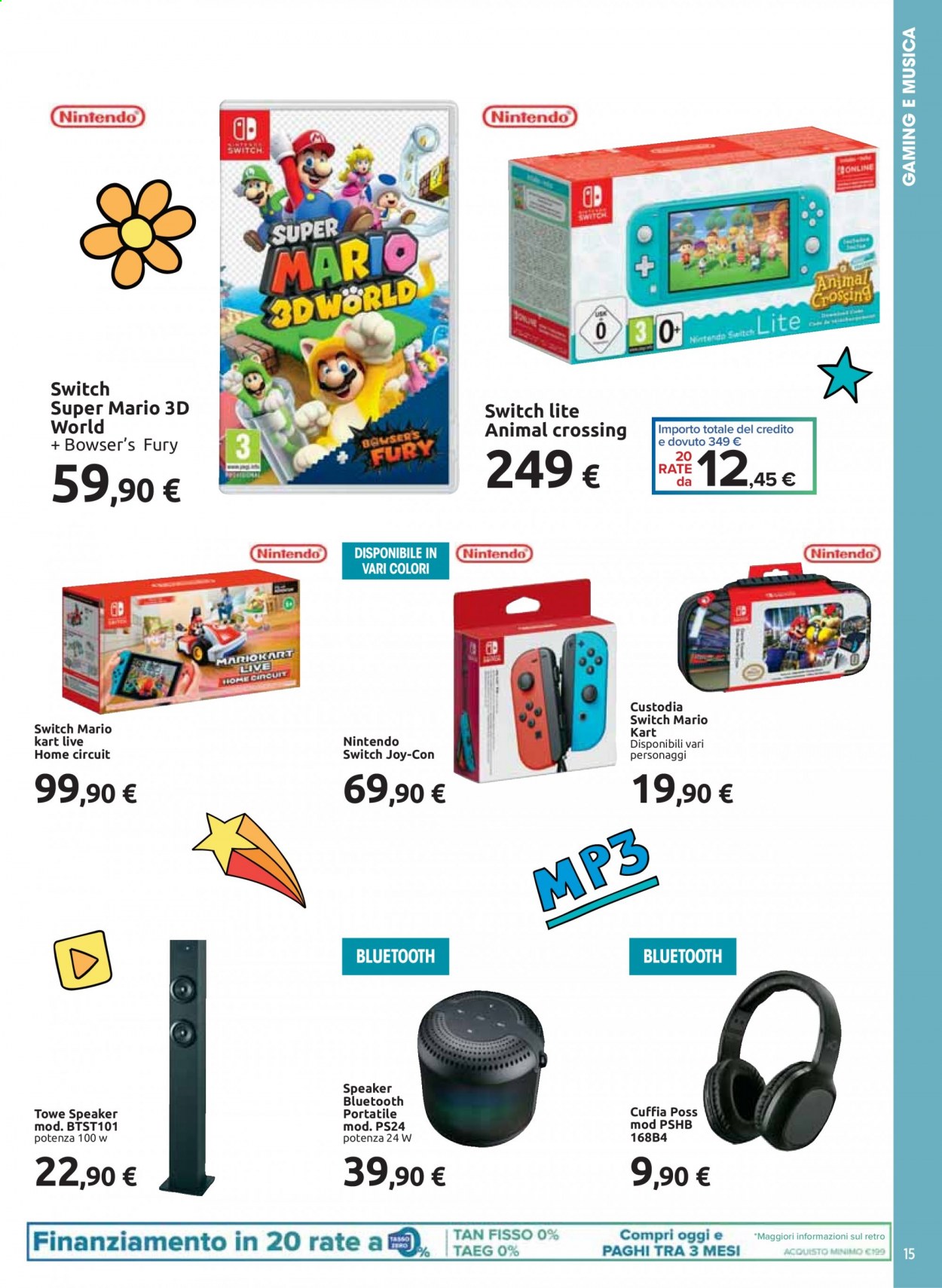 Volantino Carrefour - 26/3/2021 - 26/4/2021 - Prodotti in offerta - Nintendo Switch, speaker, MP3, cuffia. Pagina 15.