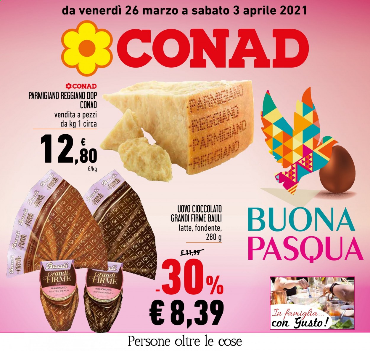 thumbnail - Volantino Conad - 26/3/2021 - 3/4/2021 - Prodotti in offerta - Bauli, formaggio, parmigiano, latte, cioccolato, uovo di Pasqua. Pagina 1.
