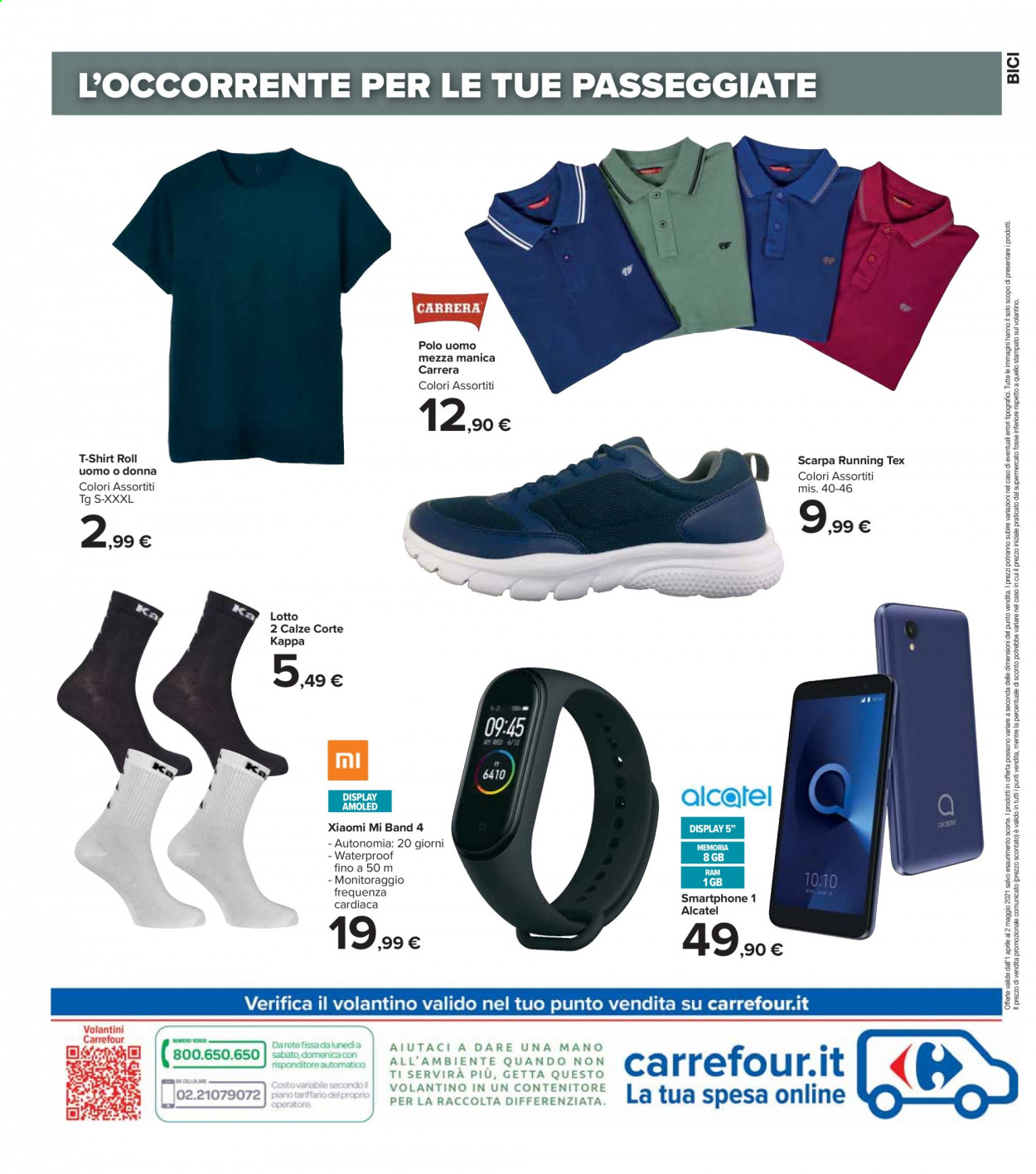 thumbnail - Volantino Carrefour - 1/4/2021 - 2/5/2021 - Prodotti in offerta - Carrera, Kappa, Lotto, smartphone, t-shirt, polo golf, calze, bicicletta. Pagina 8.