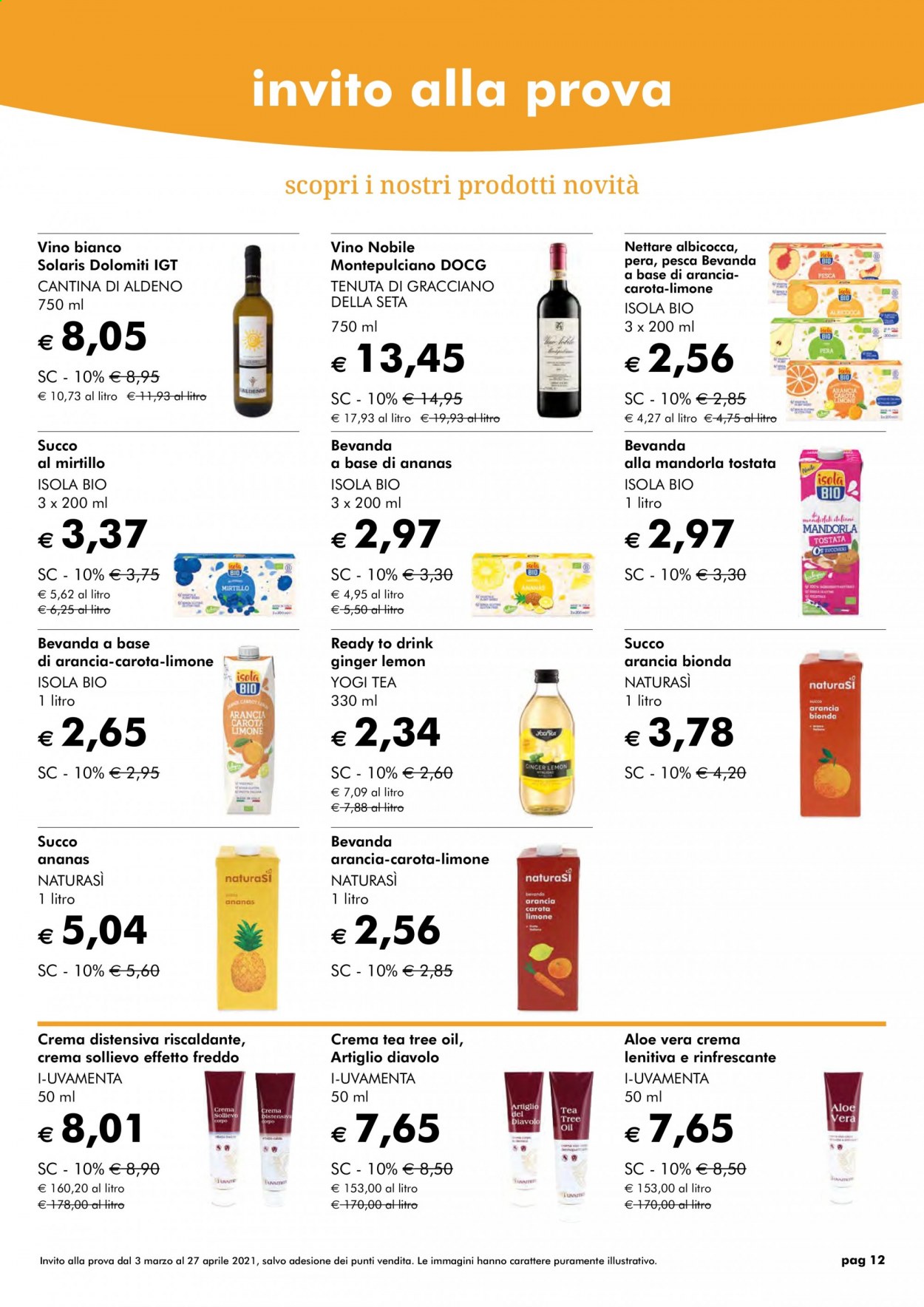 thumbnail - Volantino Natura Sì - Prodotti in offerta - succo, nettare, vino bianco, vino, tea tree. Pagina 12.