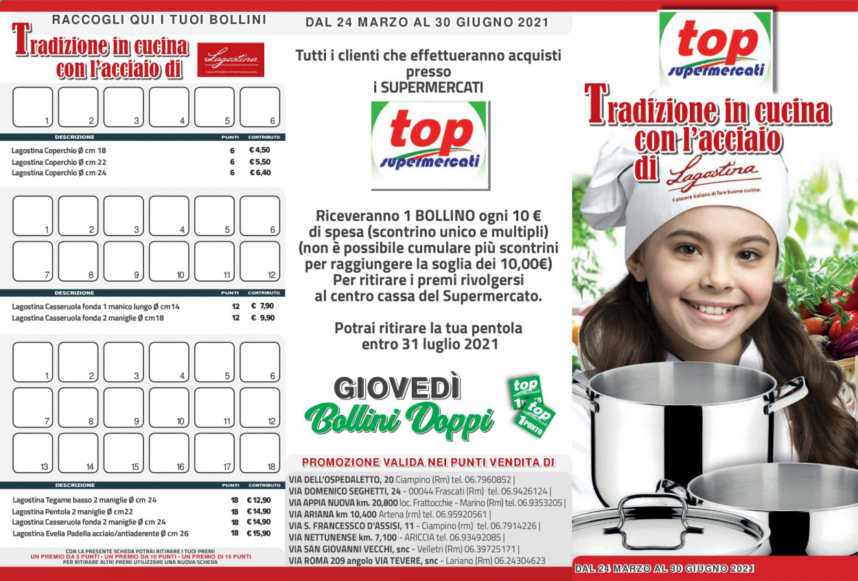 thumbnail - Volantino Top Supermercati - 24/3/2021 - 30/6/2021 - Prodotti in offerta - casseruola, pentola, tegame, padella. Pagina 1.