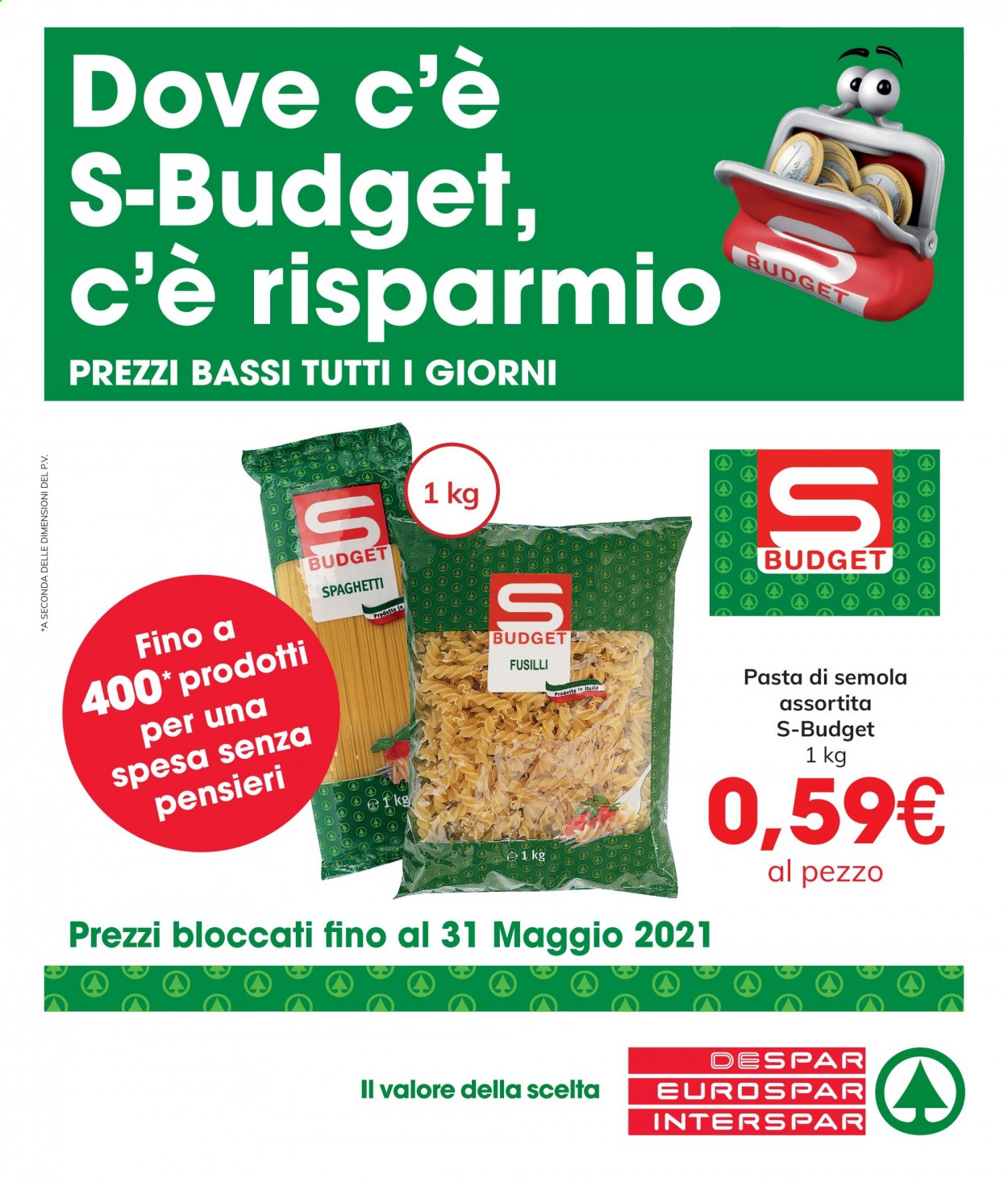 thumbnail - Volantino Interspar - 5/4/2021 - 31/5/2021 - Prodotti in offerta - spaghetti, pasta, fusilli. Pagina 1.