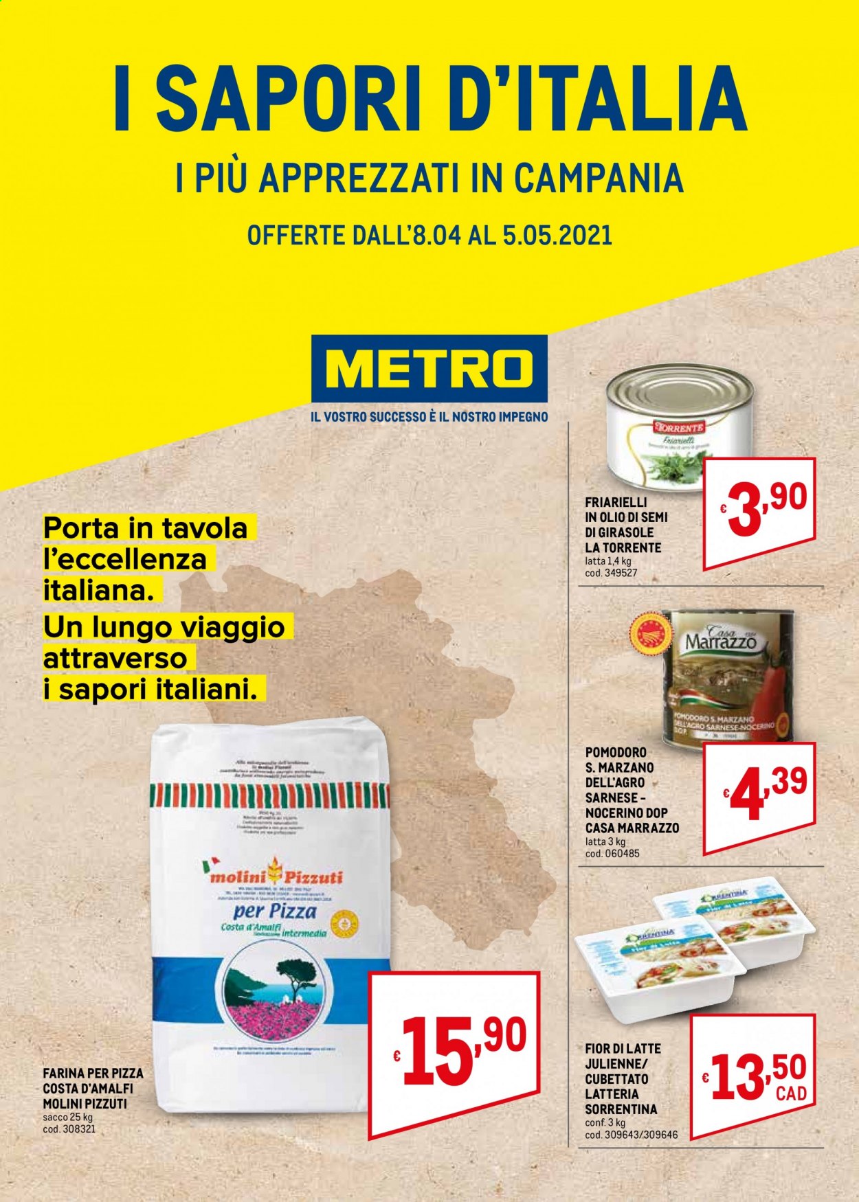 thumbnail - Volantino Metro - 8/4/2021 - 5/5/2021 - Prodotti in offerta - friarielli, pomodori, Fior di Latte, farina, La Torrente. Pagina 1.